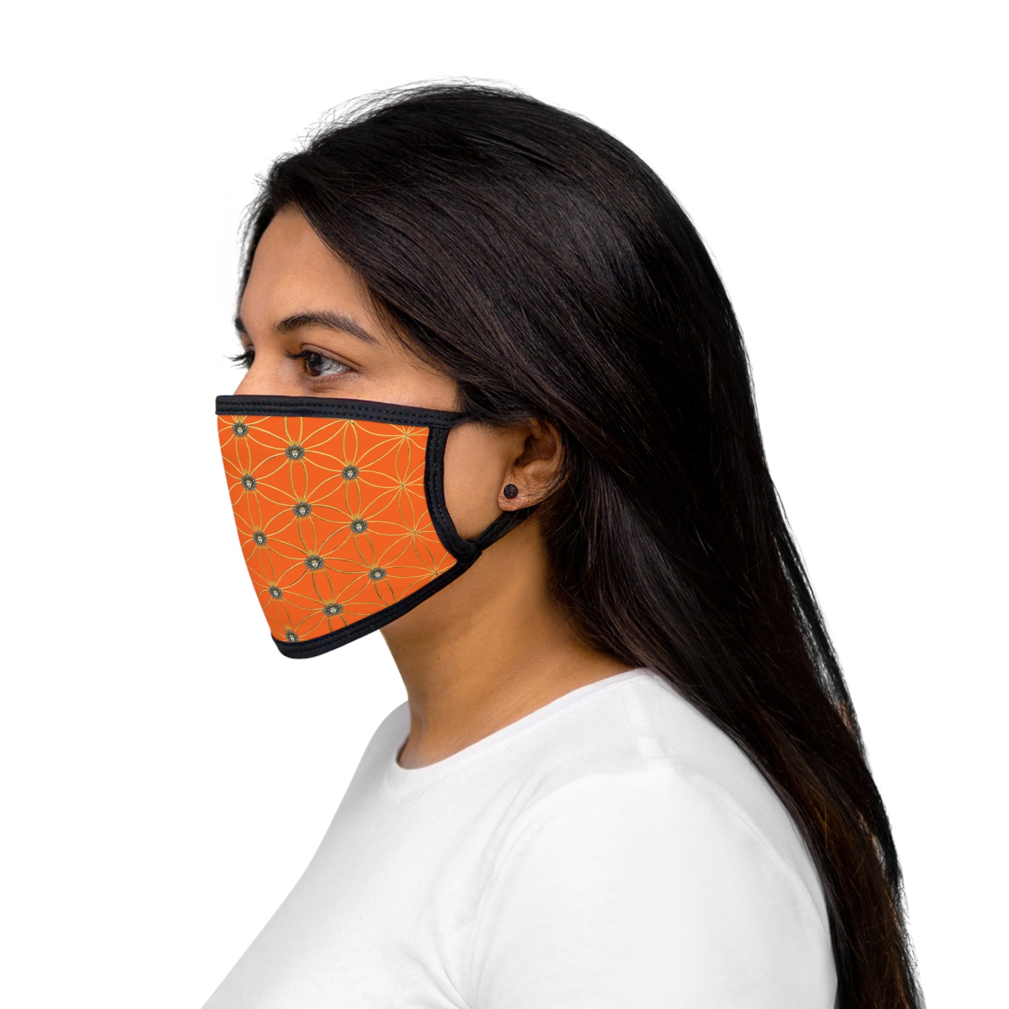 Bozz Queen Flower of Life Face Mask - Orange & Gold Stylish Breathable Cloth Mask