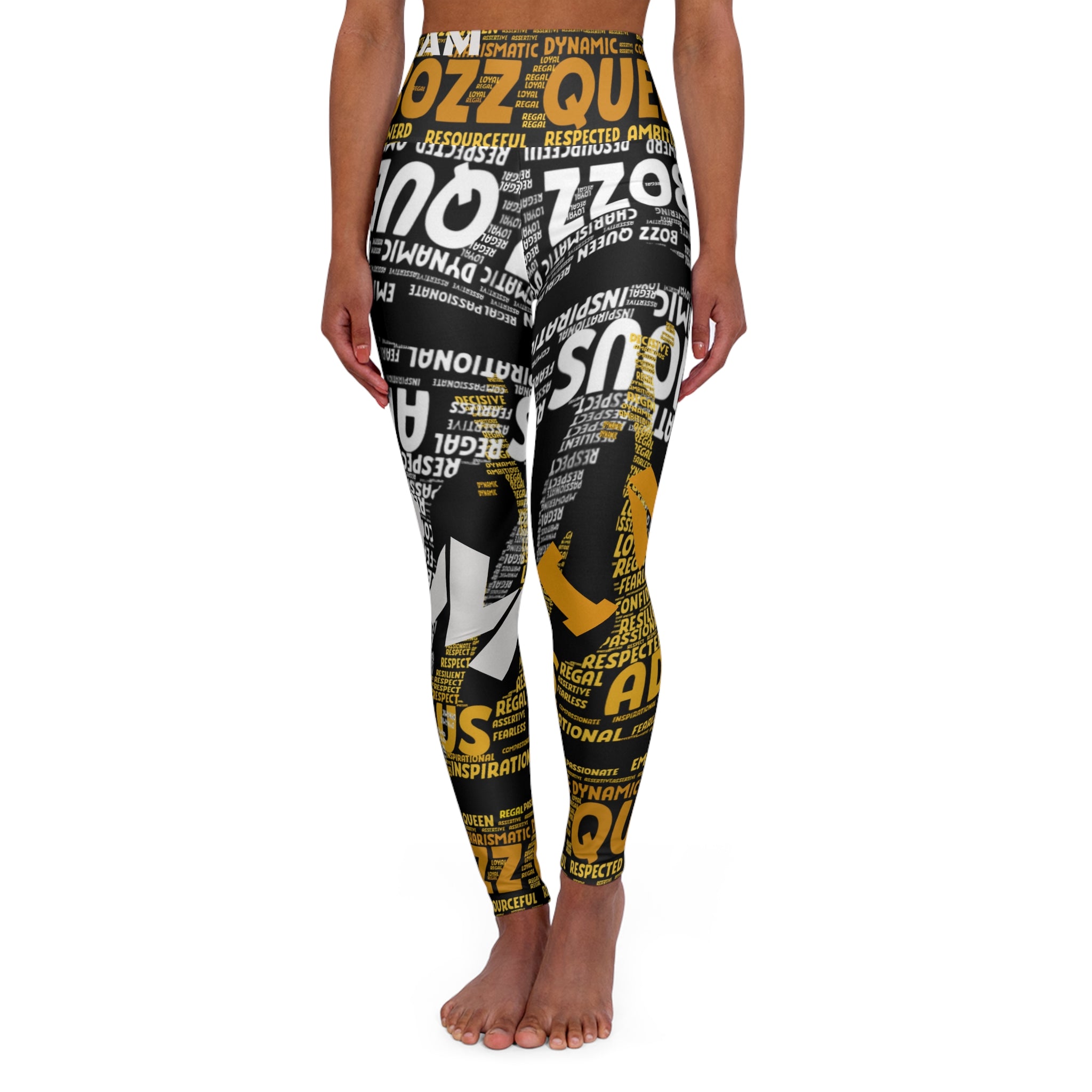 BOZZ QUEEN I AM Series Empowerment High Waisted Yoga Leggings - Motivational Activewear