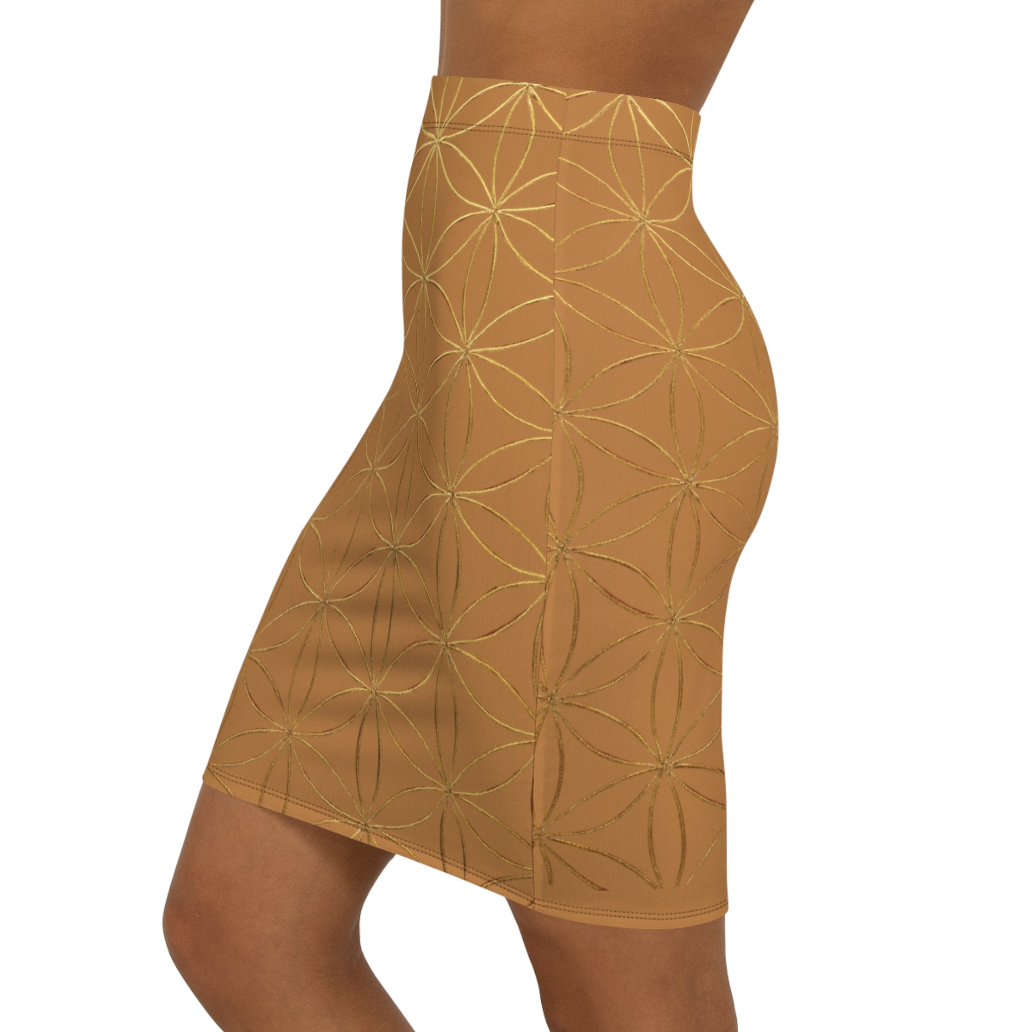 Light Brown Flower of Life Pencil Skirt - Women's Chic Office & Date Night Skirt