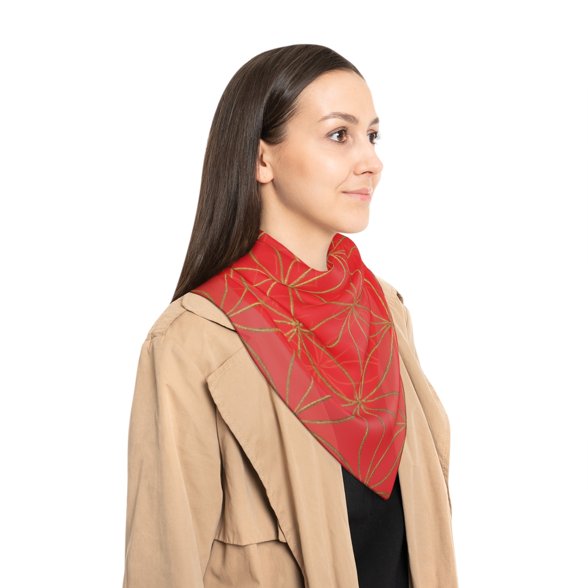 Bozz Queen Flower of Life Scarf - Red & Gold Elegant Lightweight Poly Scarf