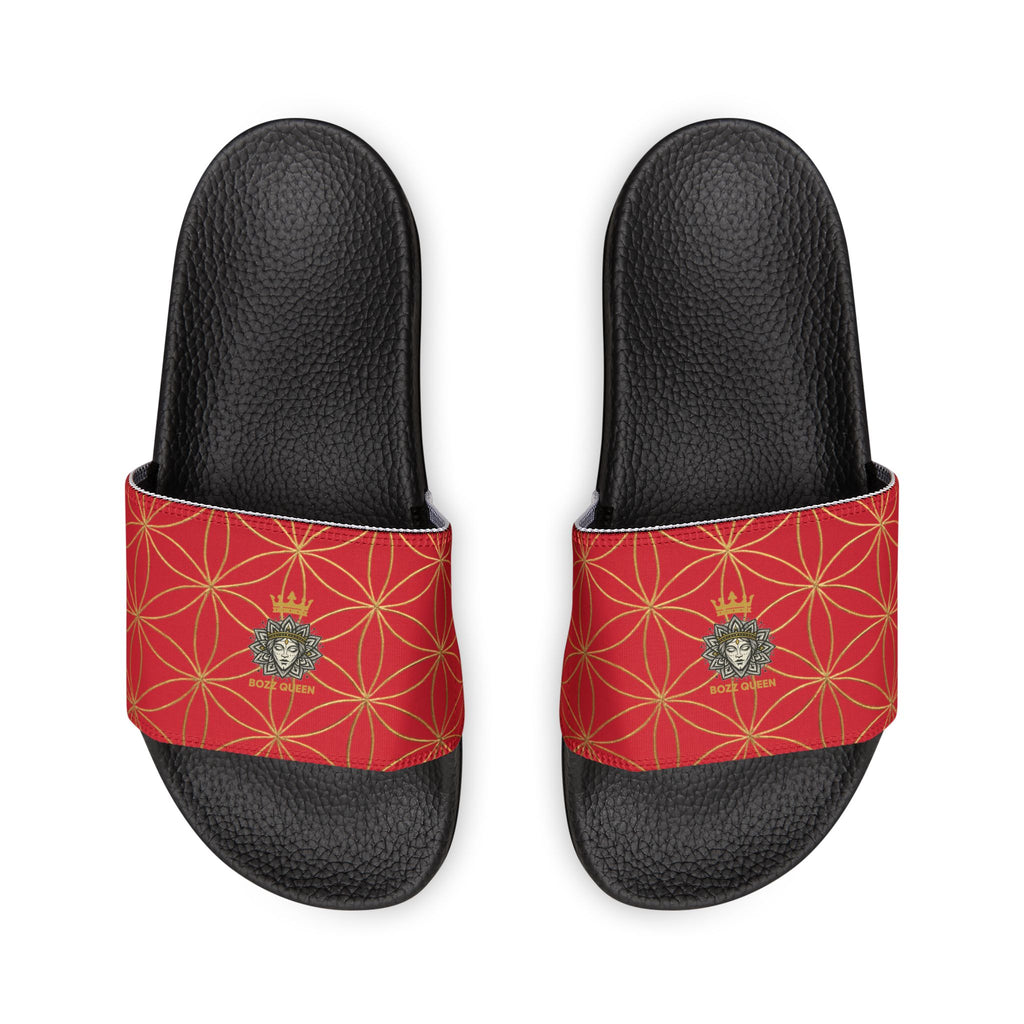 Bozz Queen Dark Red Flower of Life Women's Sandals - Removable Strap Beach Slides