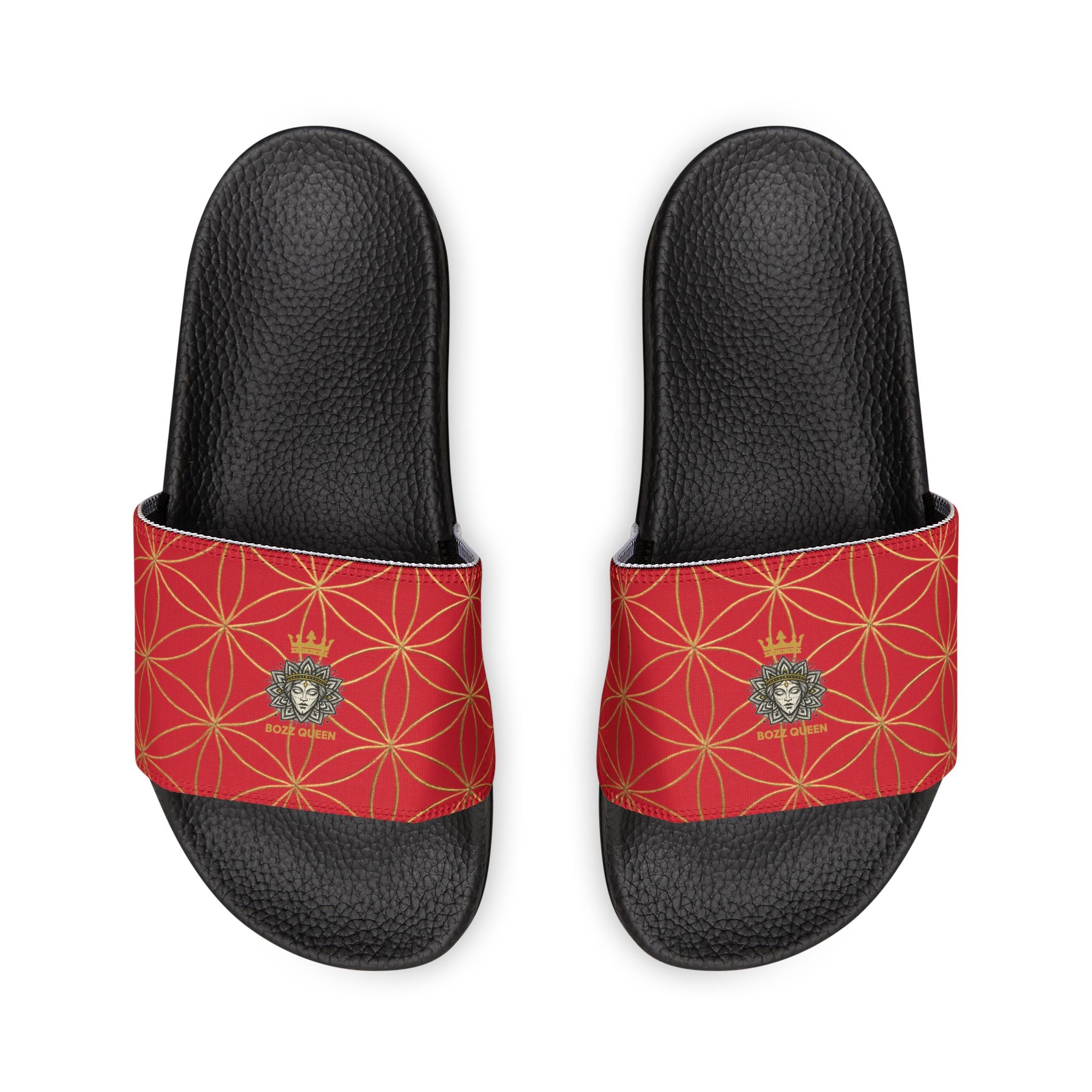 Bozz Queen Dark Red Flower of Life Women's Sandals - Removable Strap Beach Slides