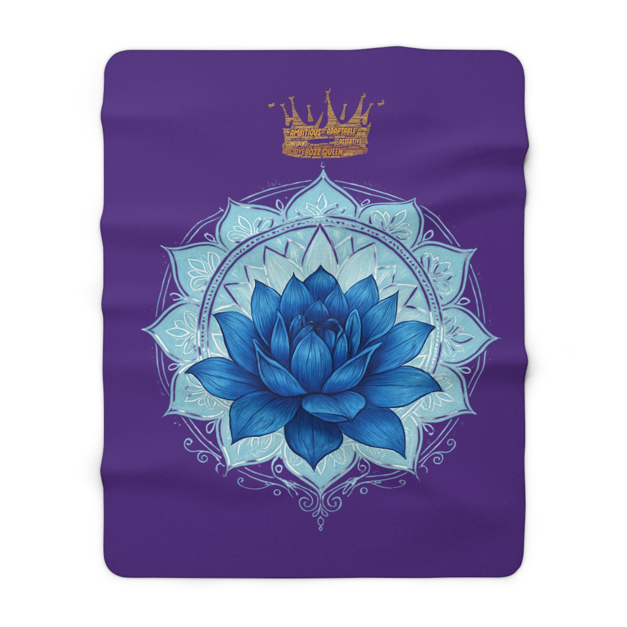 Throat Chakra Purple Sherpa Blanket with Golden Rose - Communication & Truth