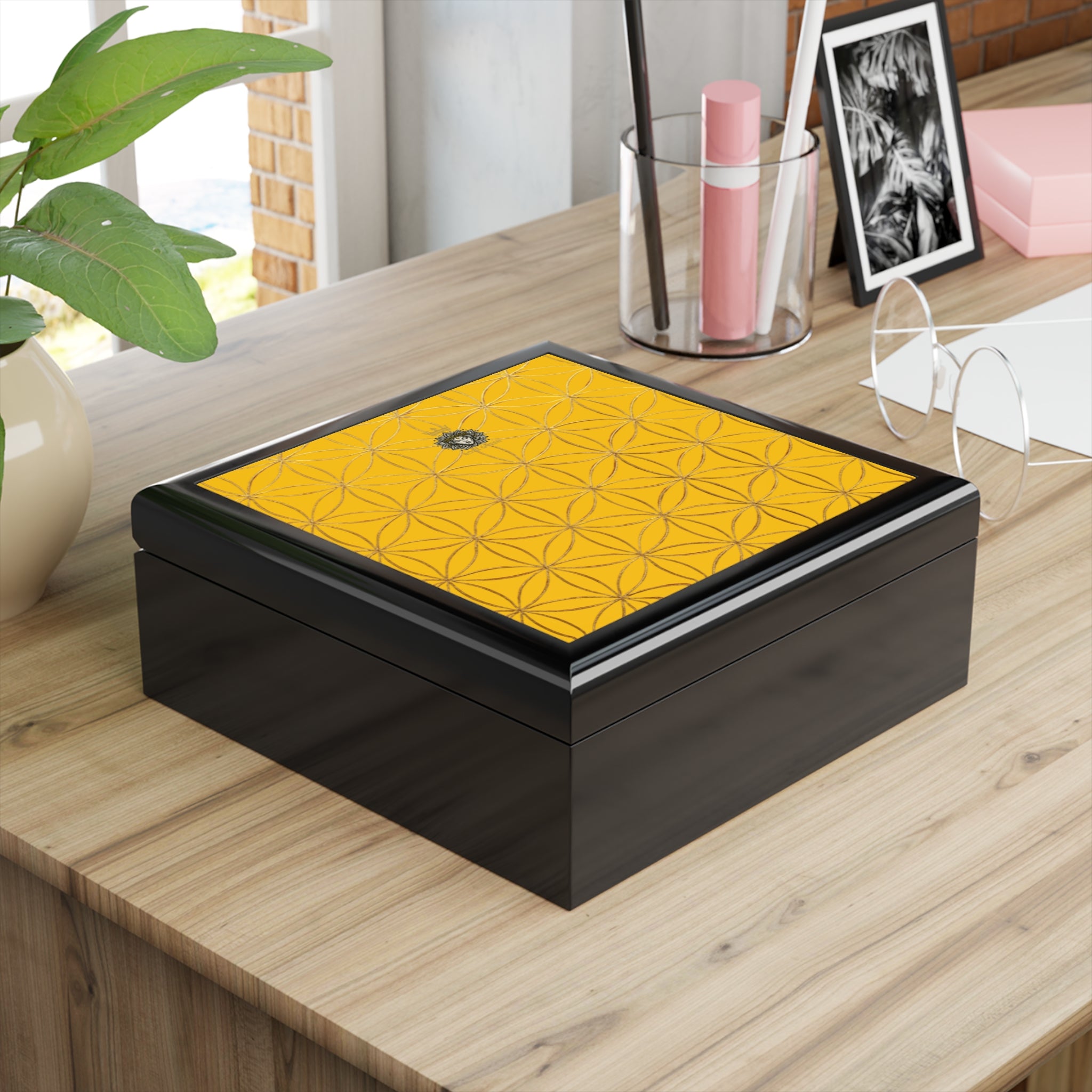 Flower of Life Jewelry Box - Yellow Elegant Keepsake Organizer