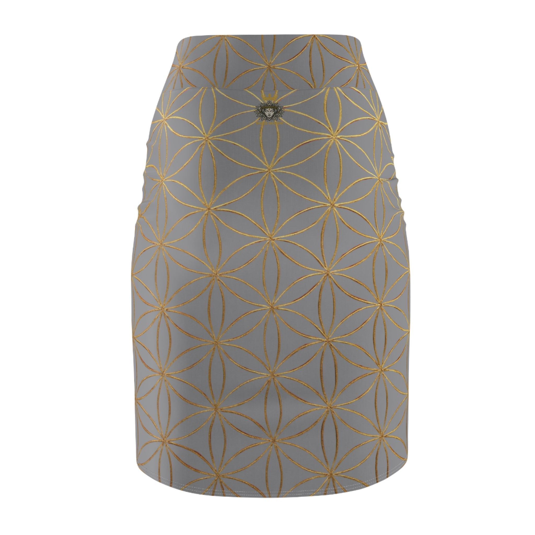Grey Flower of Life Pencil Skirt - Women's Chic Office & Date Night Skirt