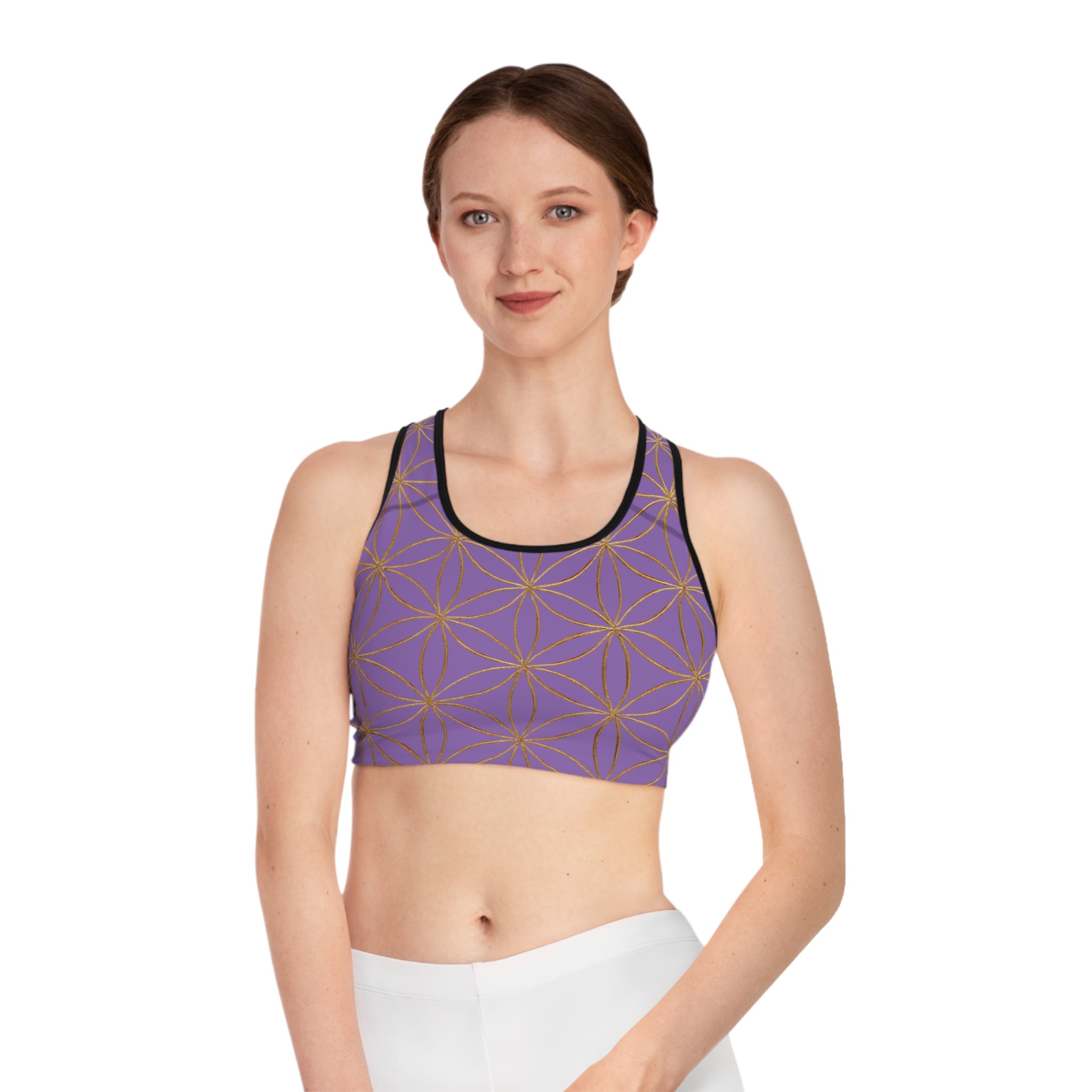 Bozz Queen Light Purple & Gold Flower of Life Sports Bra - Yoga Workout Top