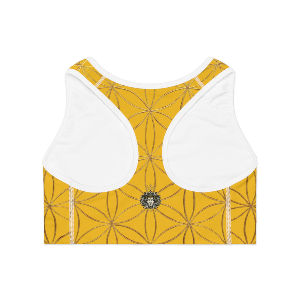 Bozz Queen Yellow & Gold Flower of Life Sports Bra - Yoga Workout Top