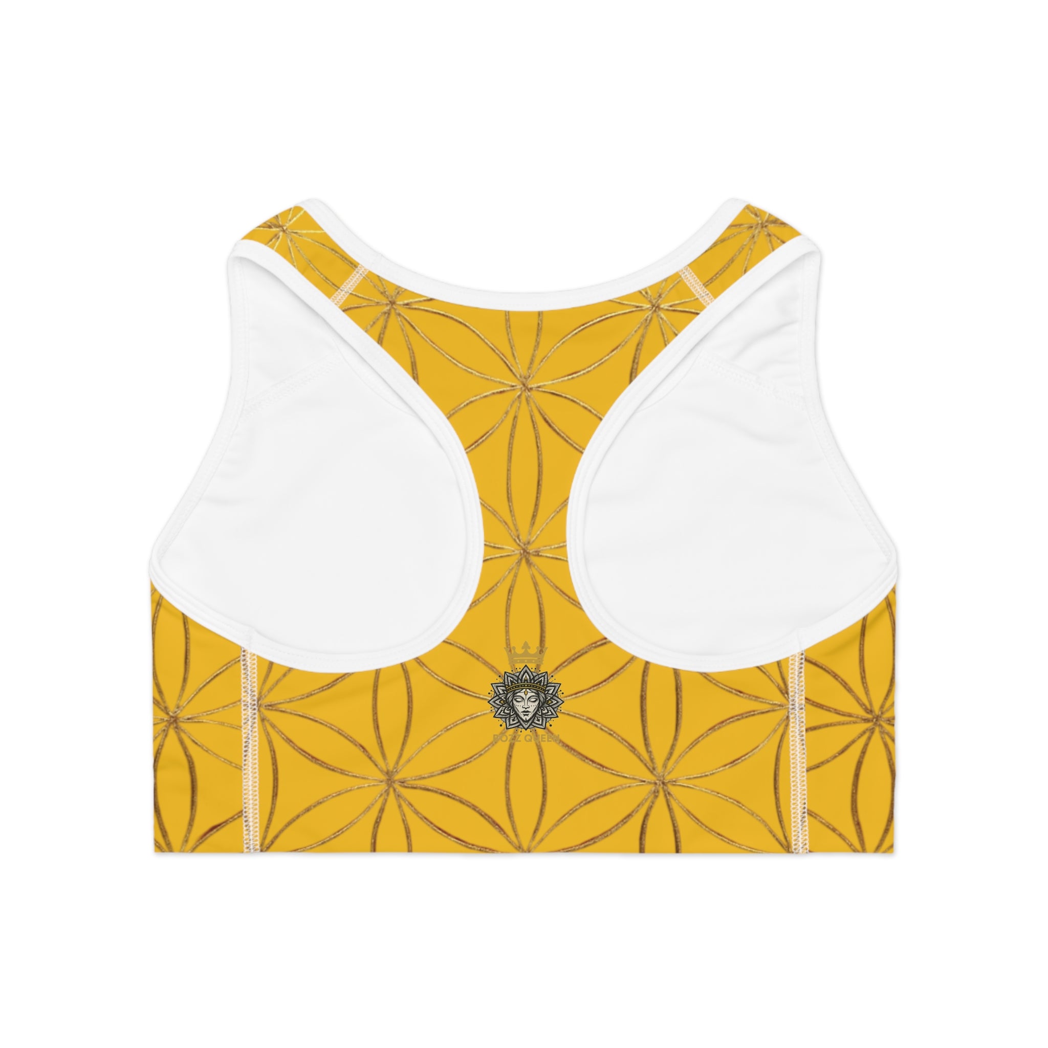 Bozz Queen Yellow & Gold Flower of Life Sports Bra - Yoga Workout Top