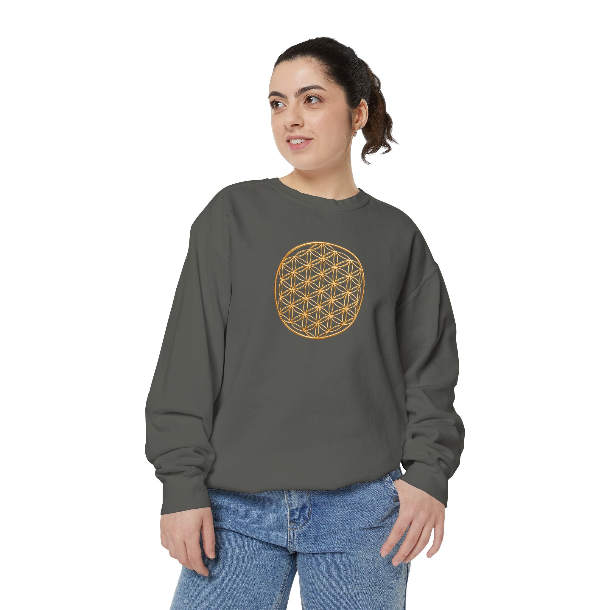 Bozz Queen Women Garment-Dyed Sweatshirt - Flower of Life Design
