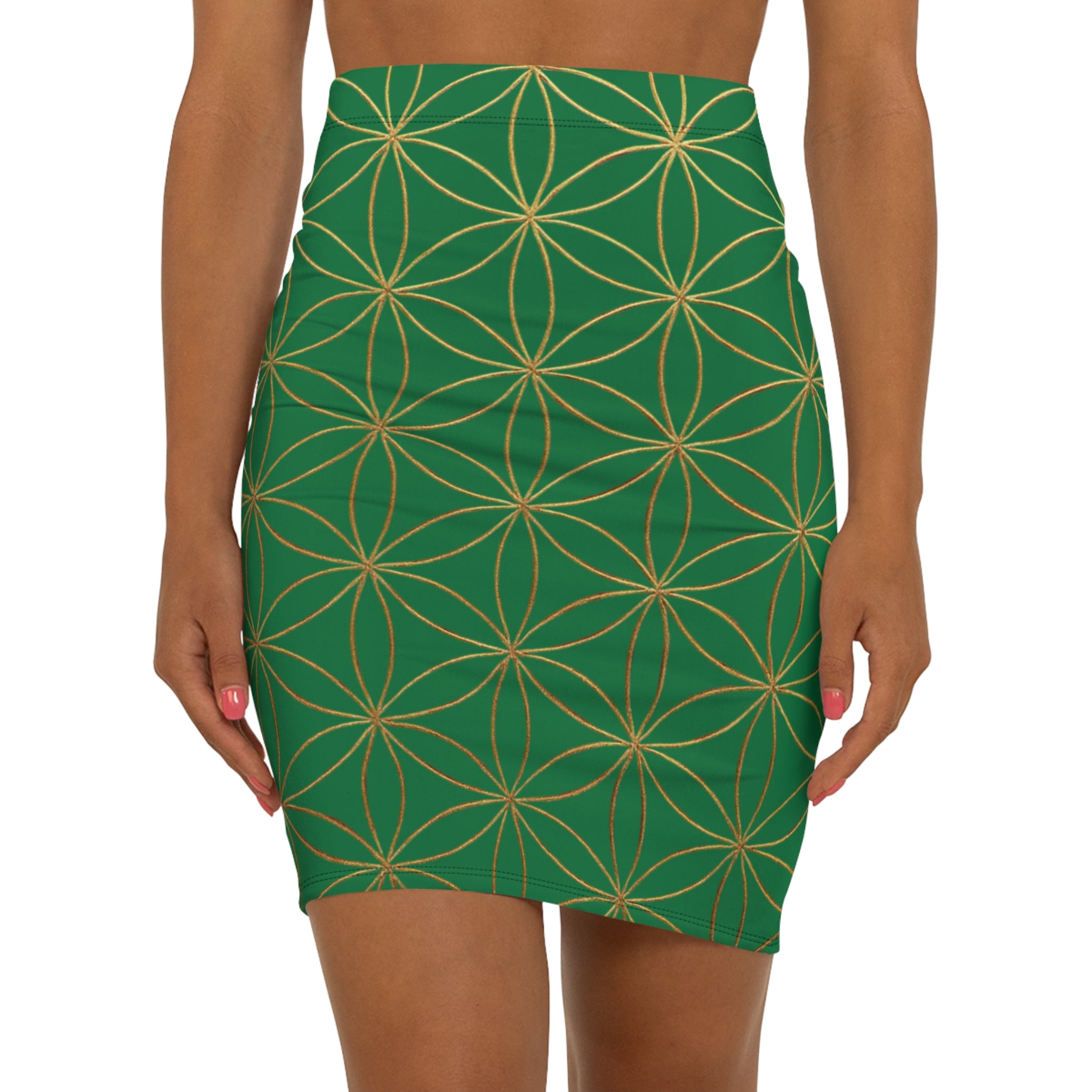 Dark Green Flower of Life Pencil Skirt - Women's Chic Office & Date Night Skirt