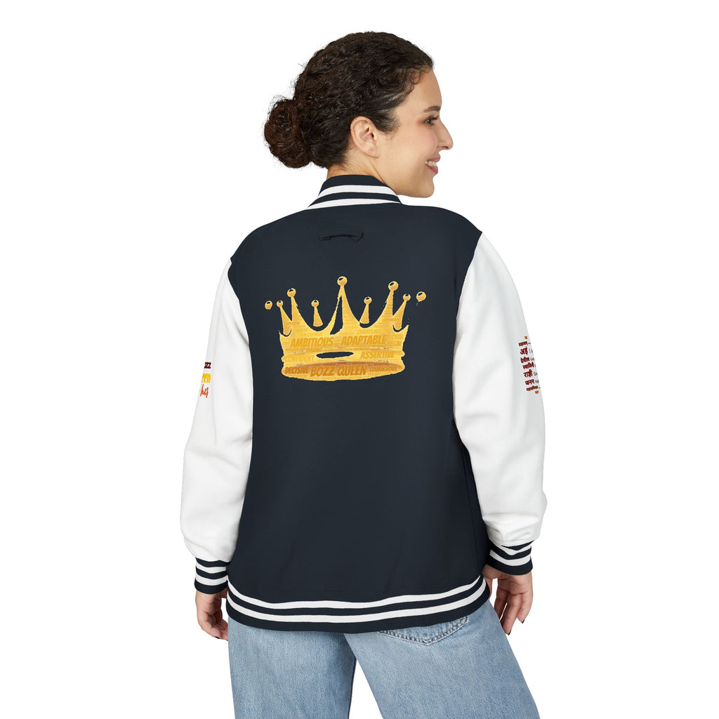 Bozz Queen Crown Design Letterman Jacket - Unisex Heavyweight Varsity Jacket
