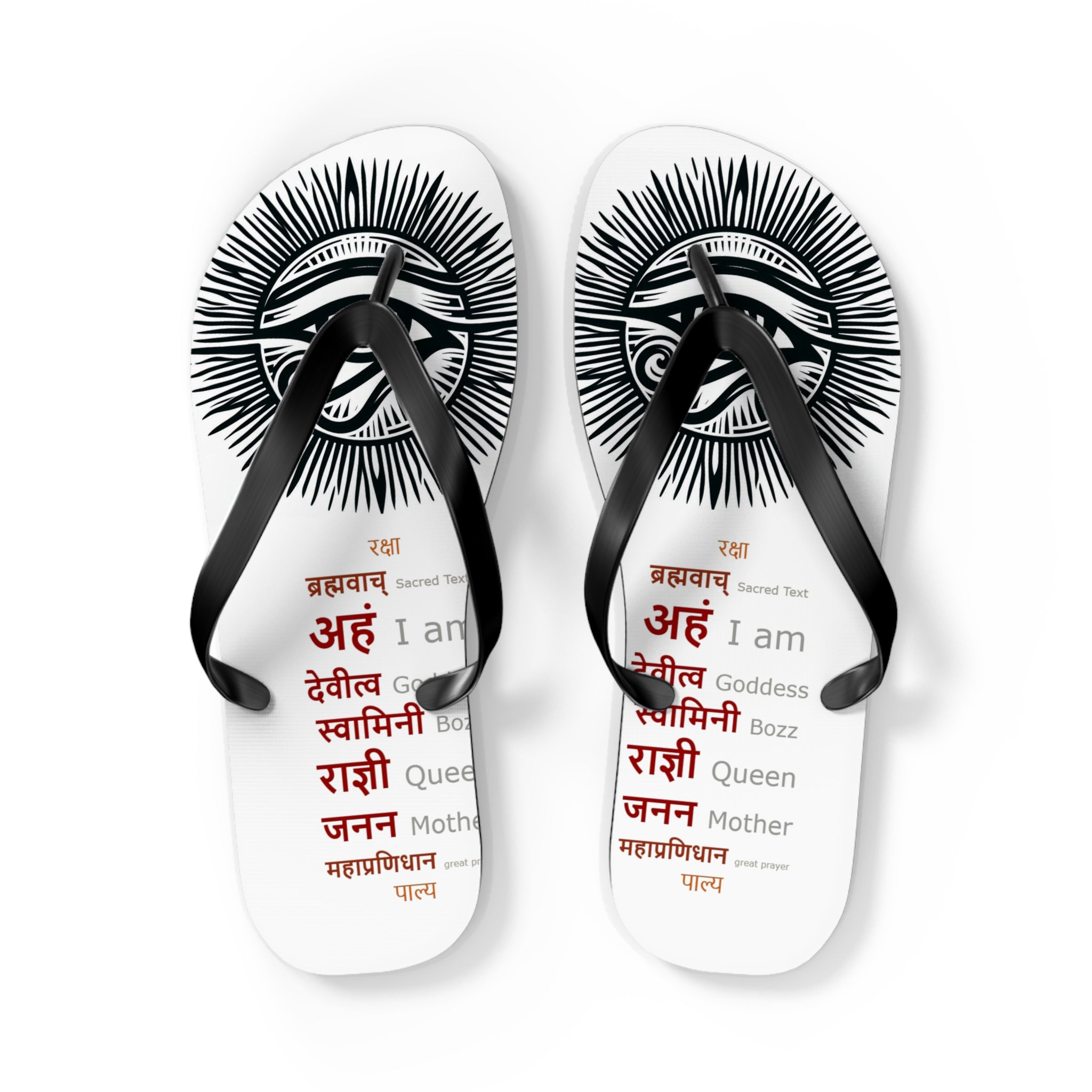 BOZZ QUEEN Eye of Heru Flip Flops - Sacred Affirmation Beachwear for Self-Care