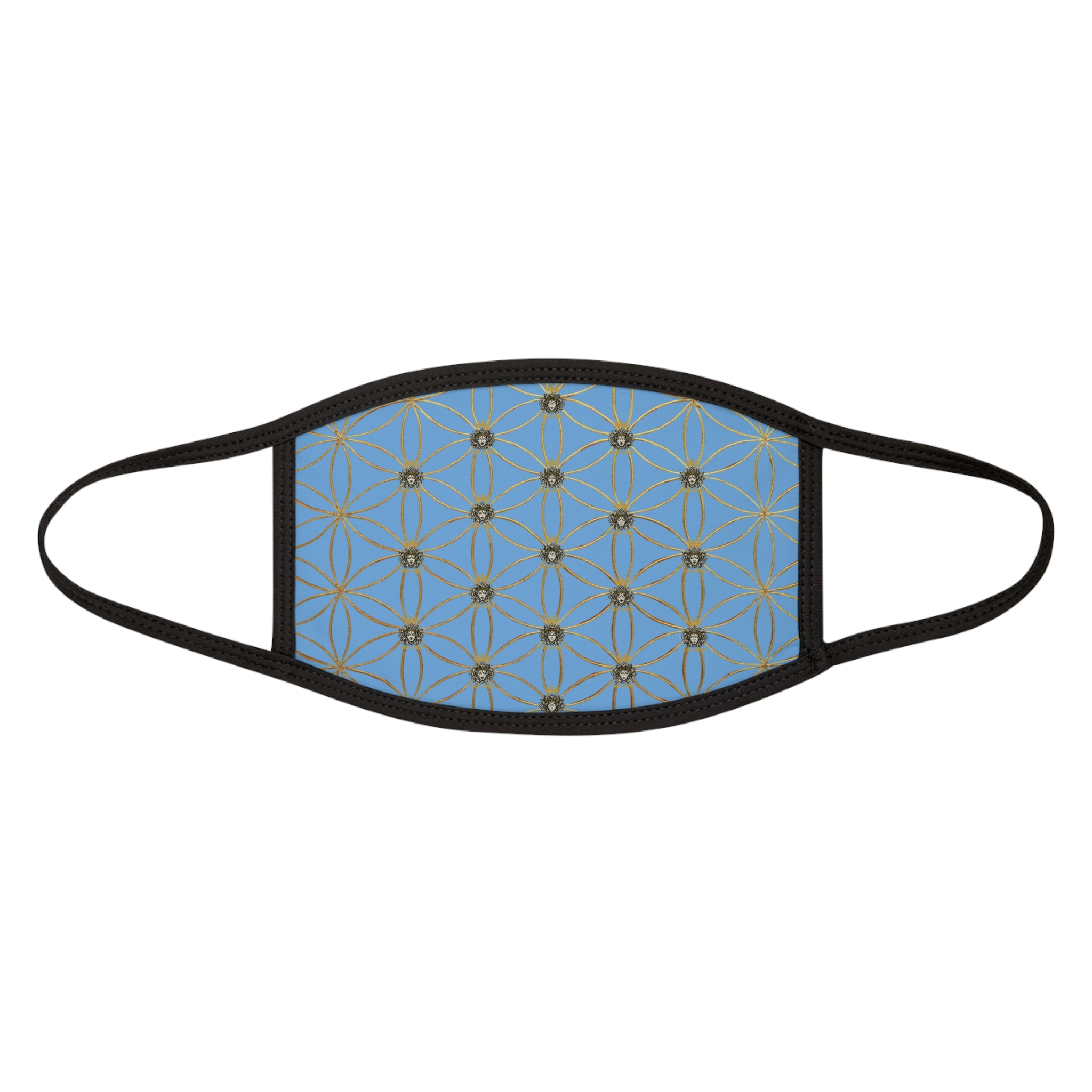 Bozz Queen Flower of Life Face Mask - Light Blue & Gold Stylish Breathable Cloth Mask