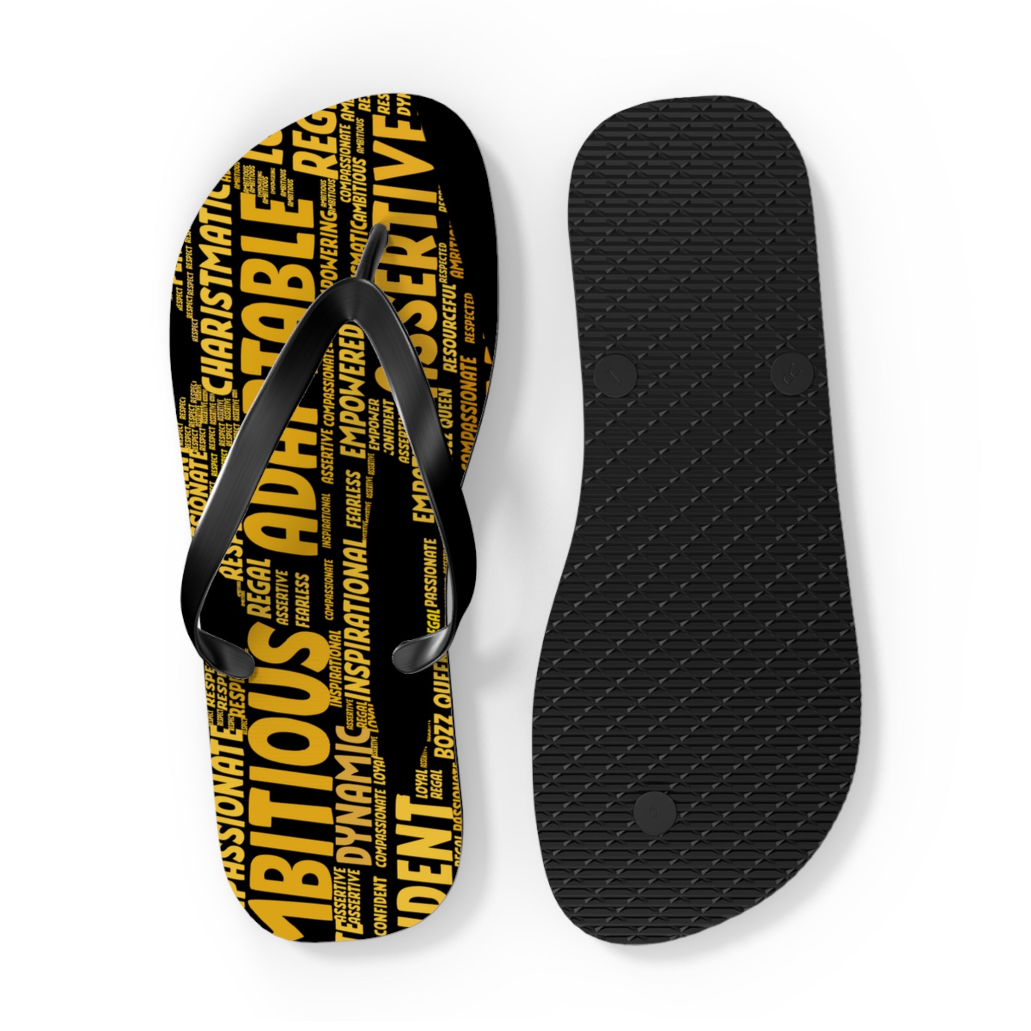 Bozz Queen Black & Gold Bold Statement Flip Flops - Tropical Beach Sandals