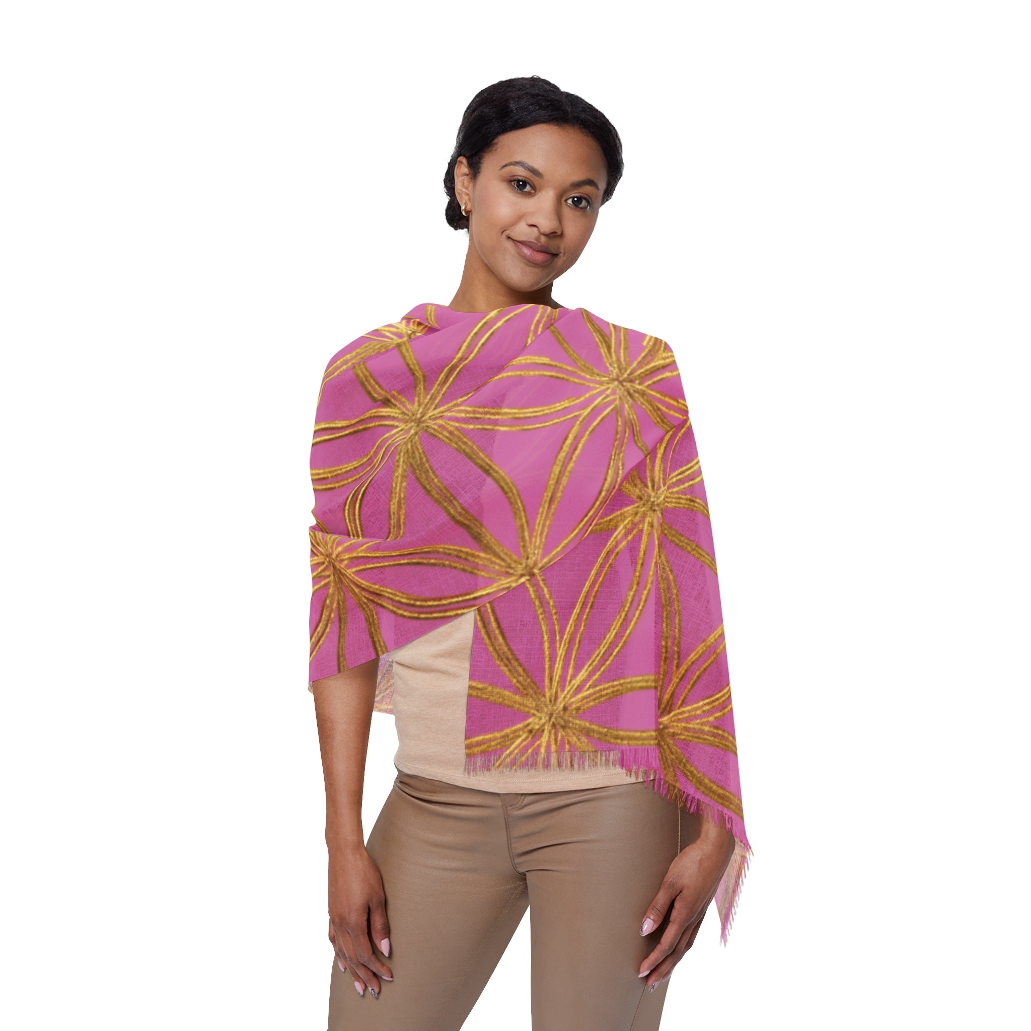Light Pink & Gold Flower of Life Scarf - Geometric Pattern | Bozz Queen