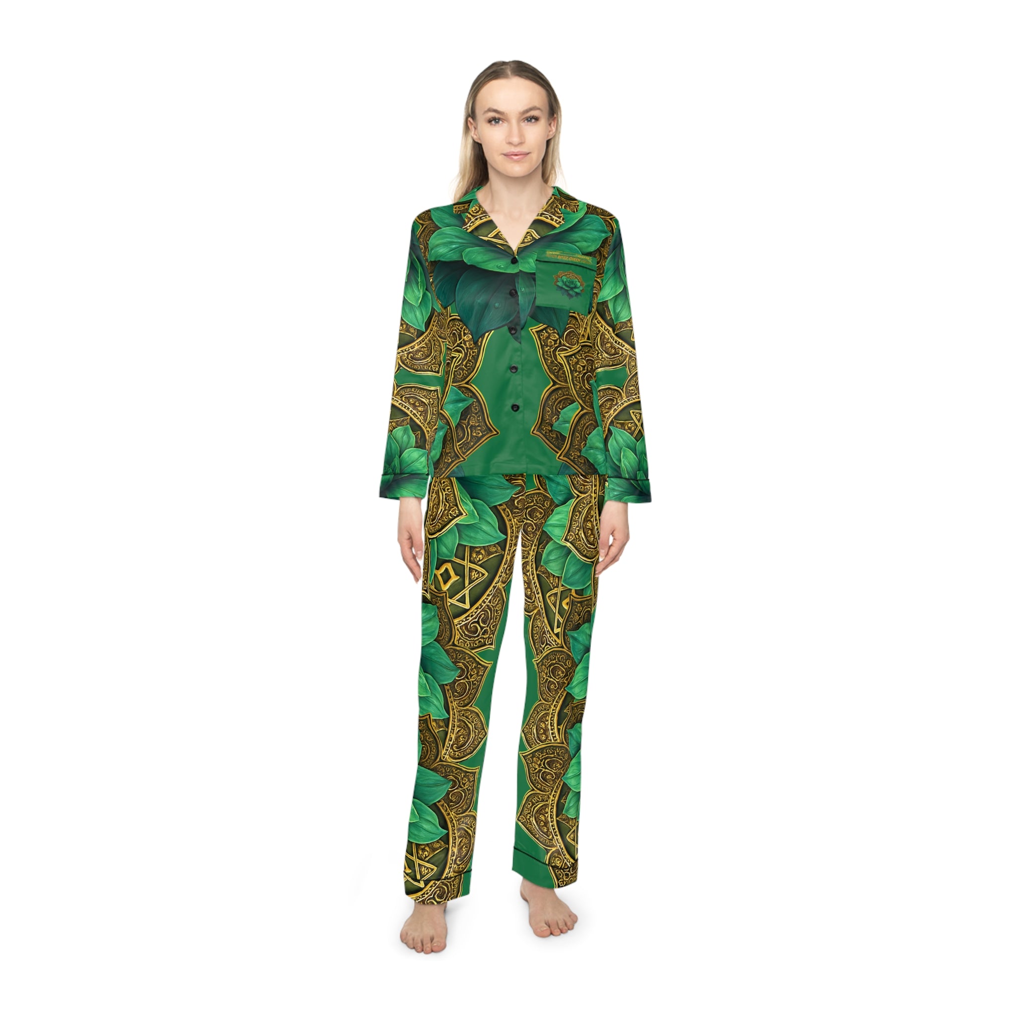 Heart Chakra Elegant Women's Satin Pajamas Set - Luxurious Sleepwear Gift