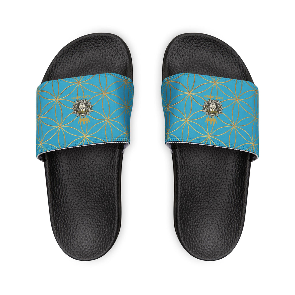 Bozz Queen Turquoise Flower of Life Women's Sandals - Removable Strap Beach Slides