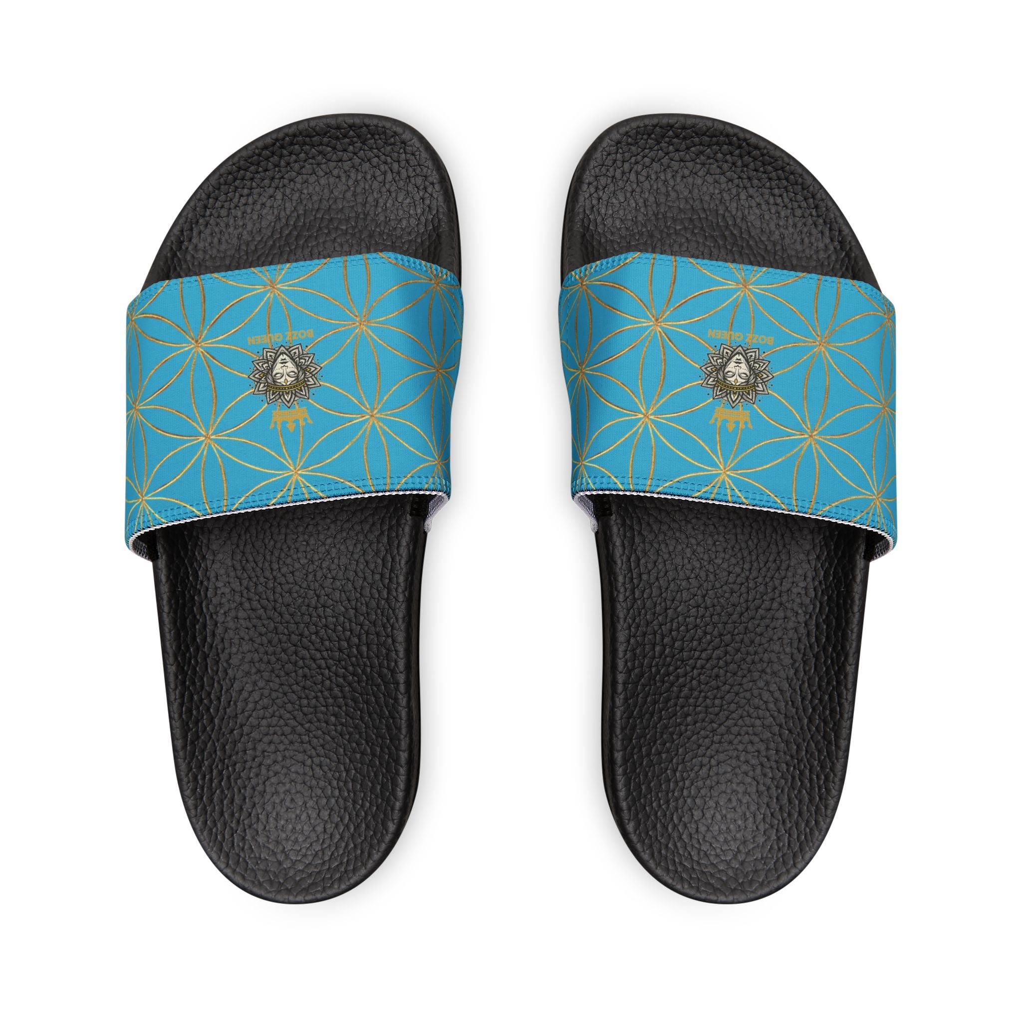 Bozz Queen Turquoise Flower of Life Women's Sandals - Removable Strap Beach Slides