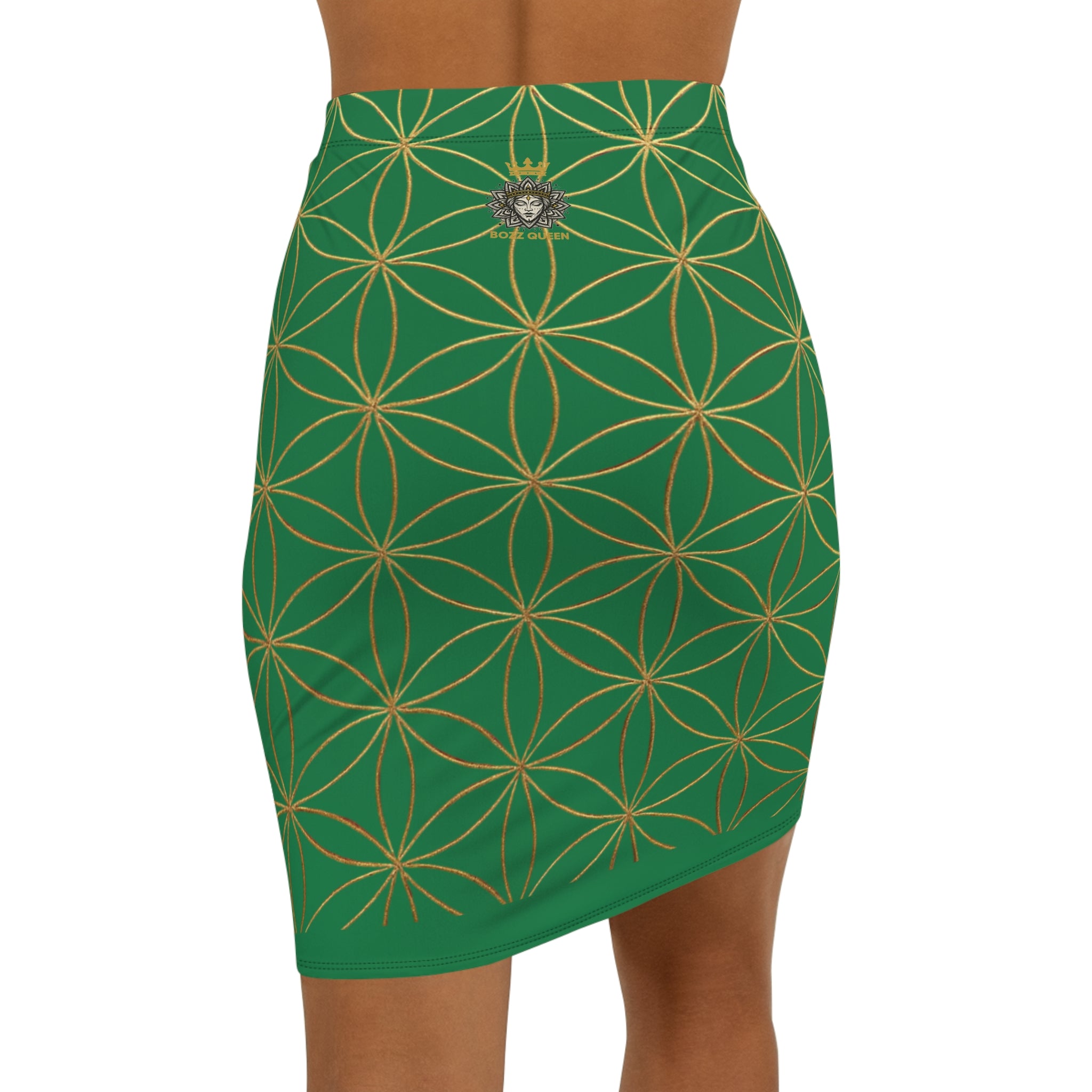 Dark Green Flower of Life Pencil Skirt - Women's Chic Office & Date Night Skirt