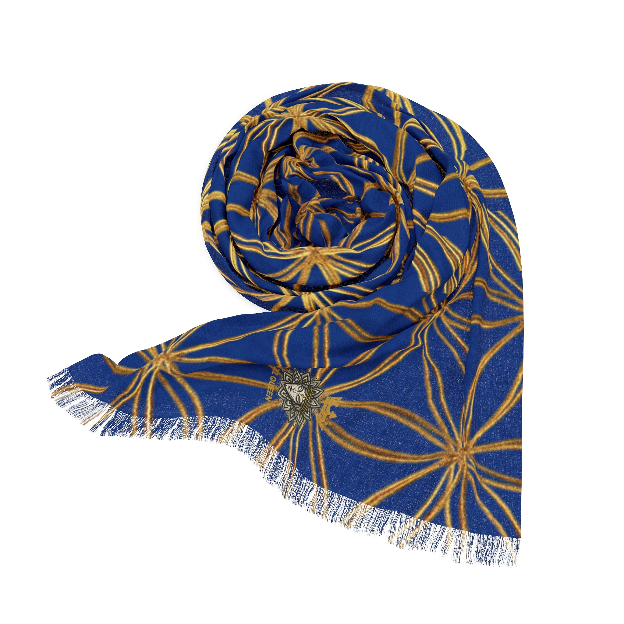 Dark Blue & Gold Flower of Life Scarf - Geometric Pattern | Bozz Queen