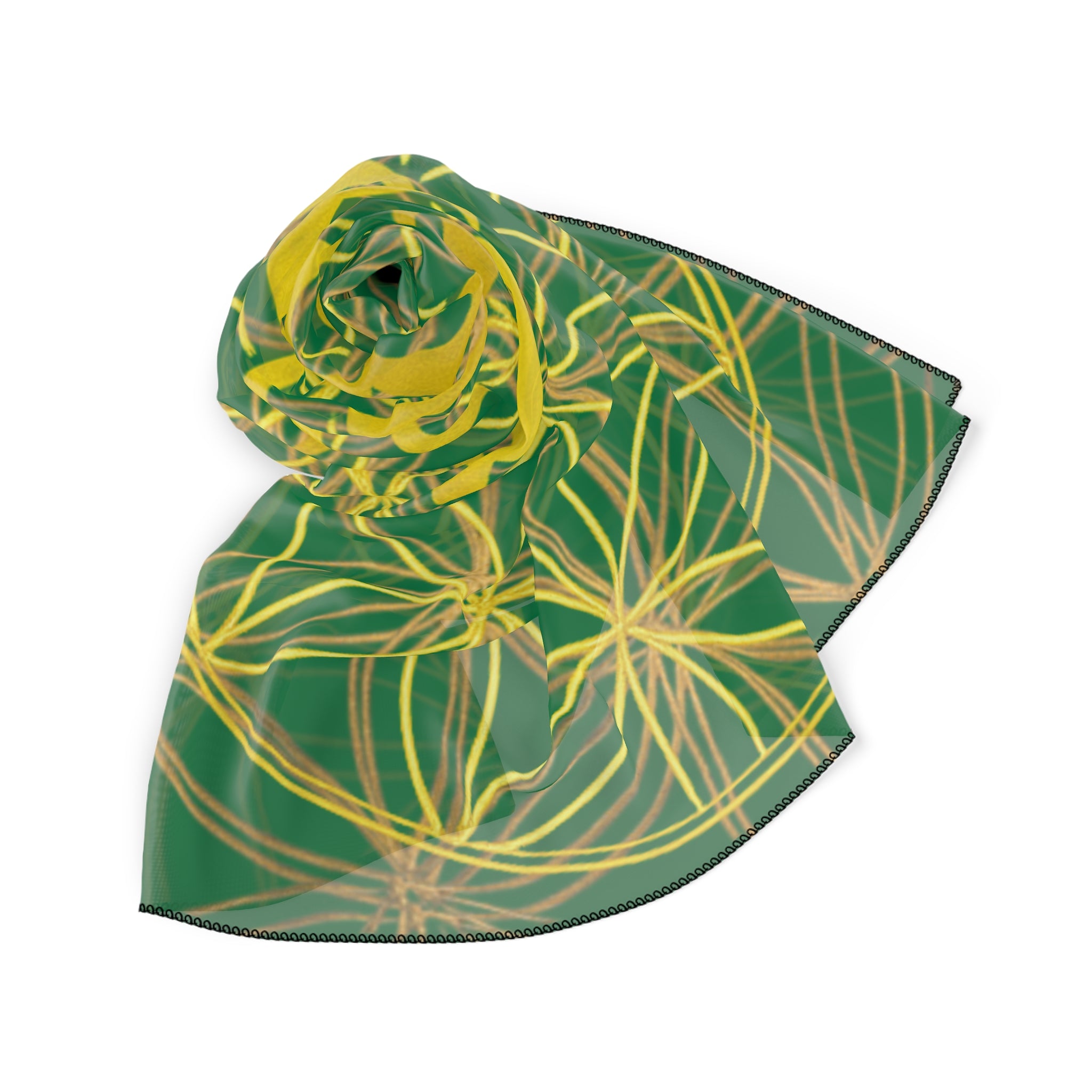 Bozz Queen Dark Green Poly Scarf - Vibrant Flower of Life Design for Stylish Women