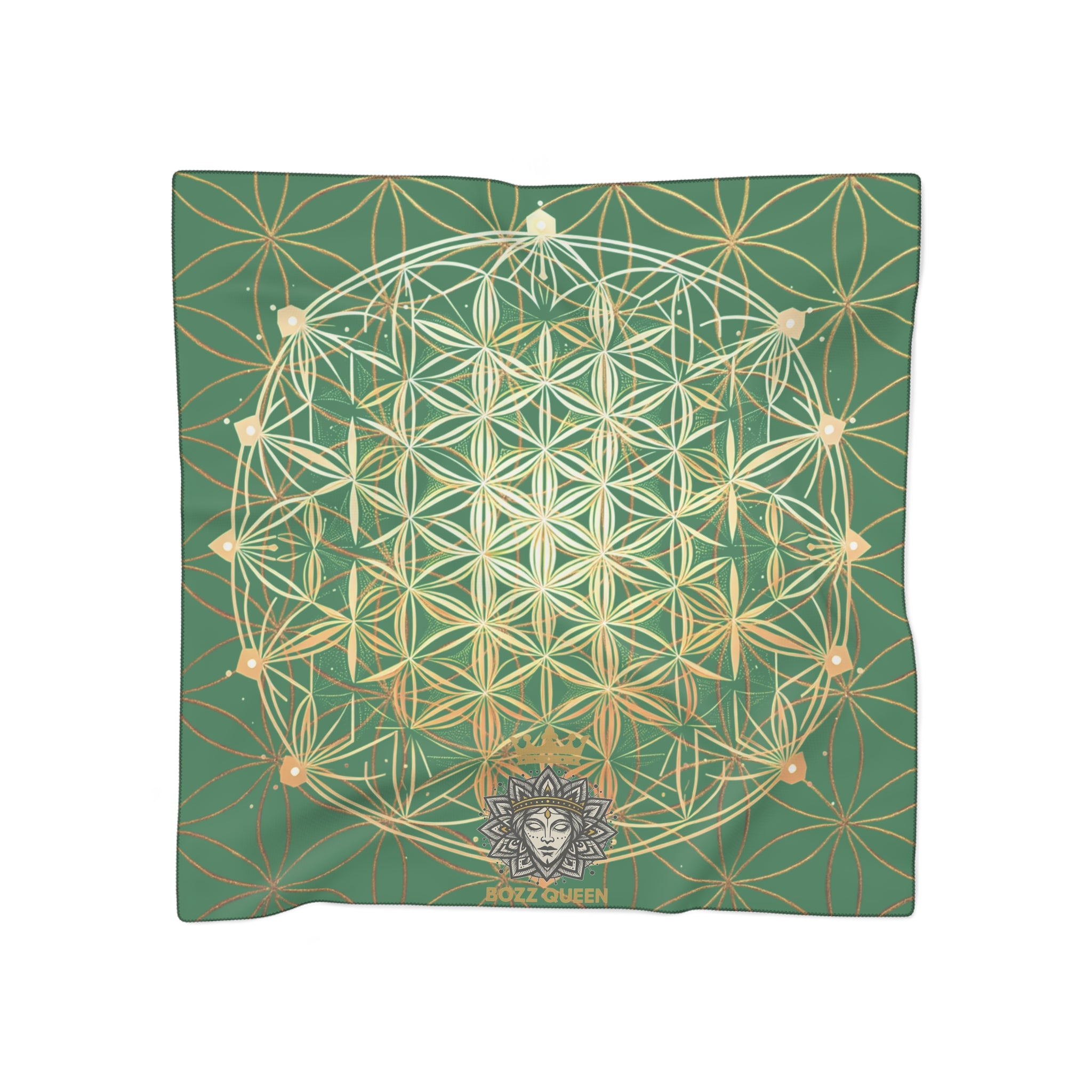 Flower of Life Dark Green Scarf - Sacred Geometry Spiritual Accessory