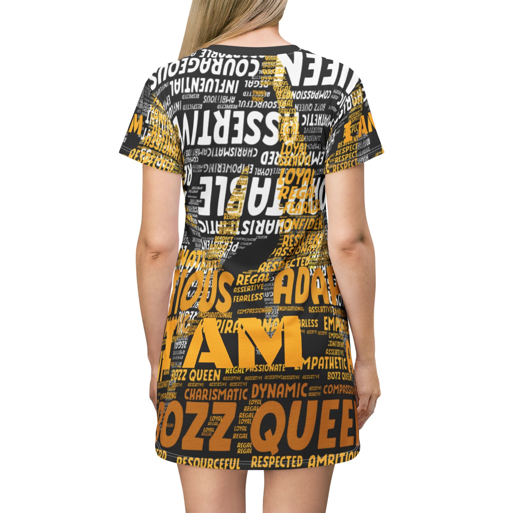 BOZZ QUEEN I AM Series Empowering T-Shirt Dress - Motivational Casual Fashion