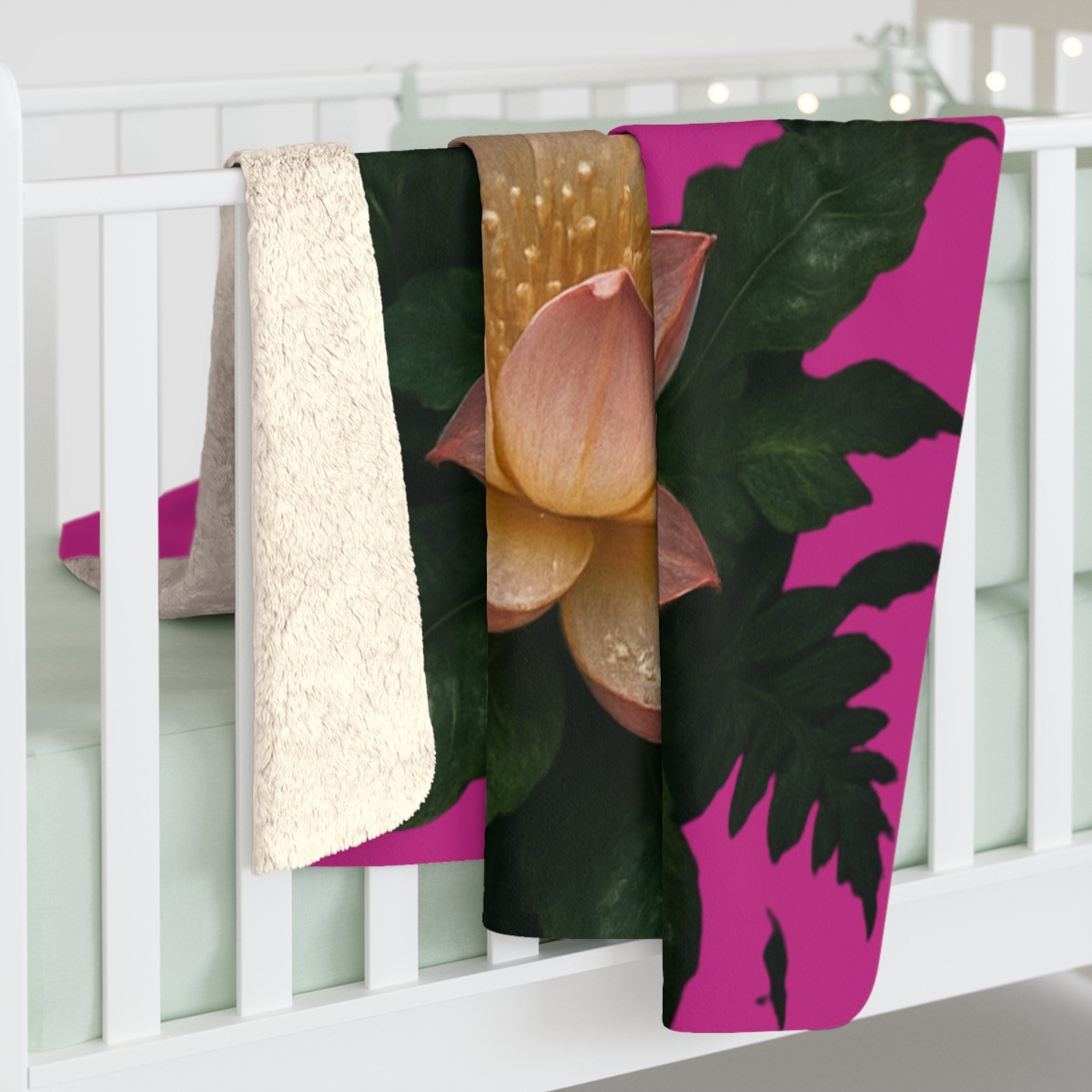 Heart Chakra Pink Lotus Sherpa Blanket - Serene Love & Feminine Energy