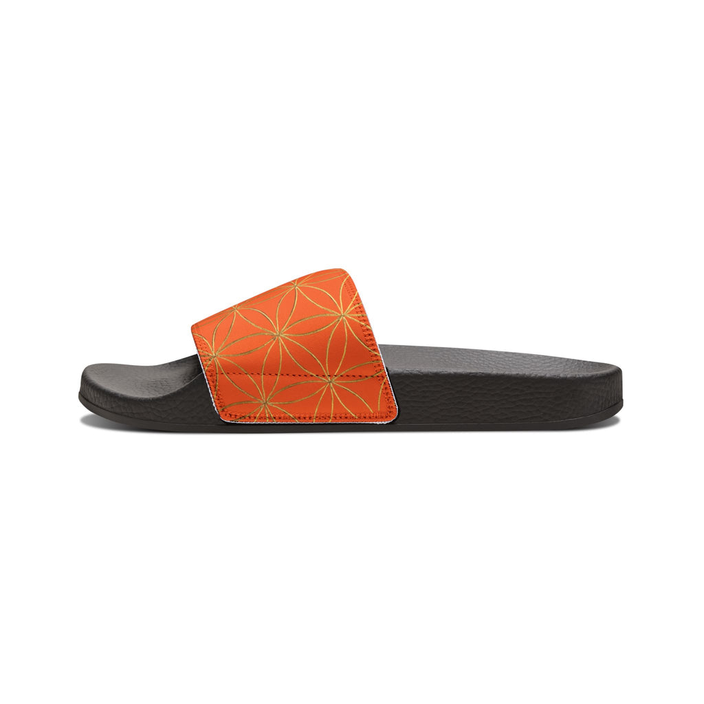 Bozz Queen Orange Flower of Life Women's Sandals - Removable Strap Beach Slides