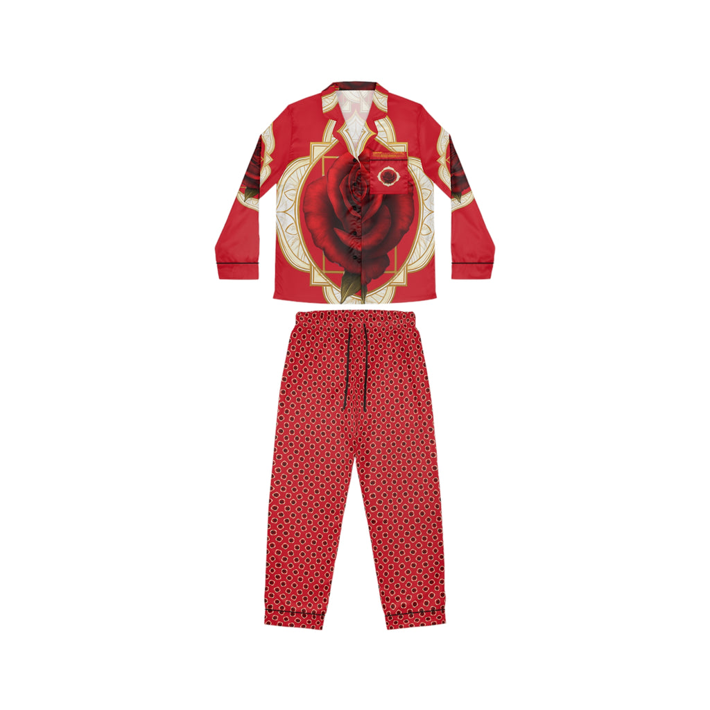Root Chakra Rose Print Satin Pajamas Set - Luxurious Women's Sleepwear Gift
