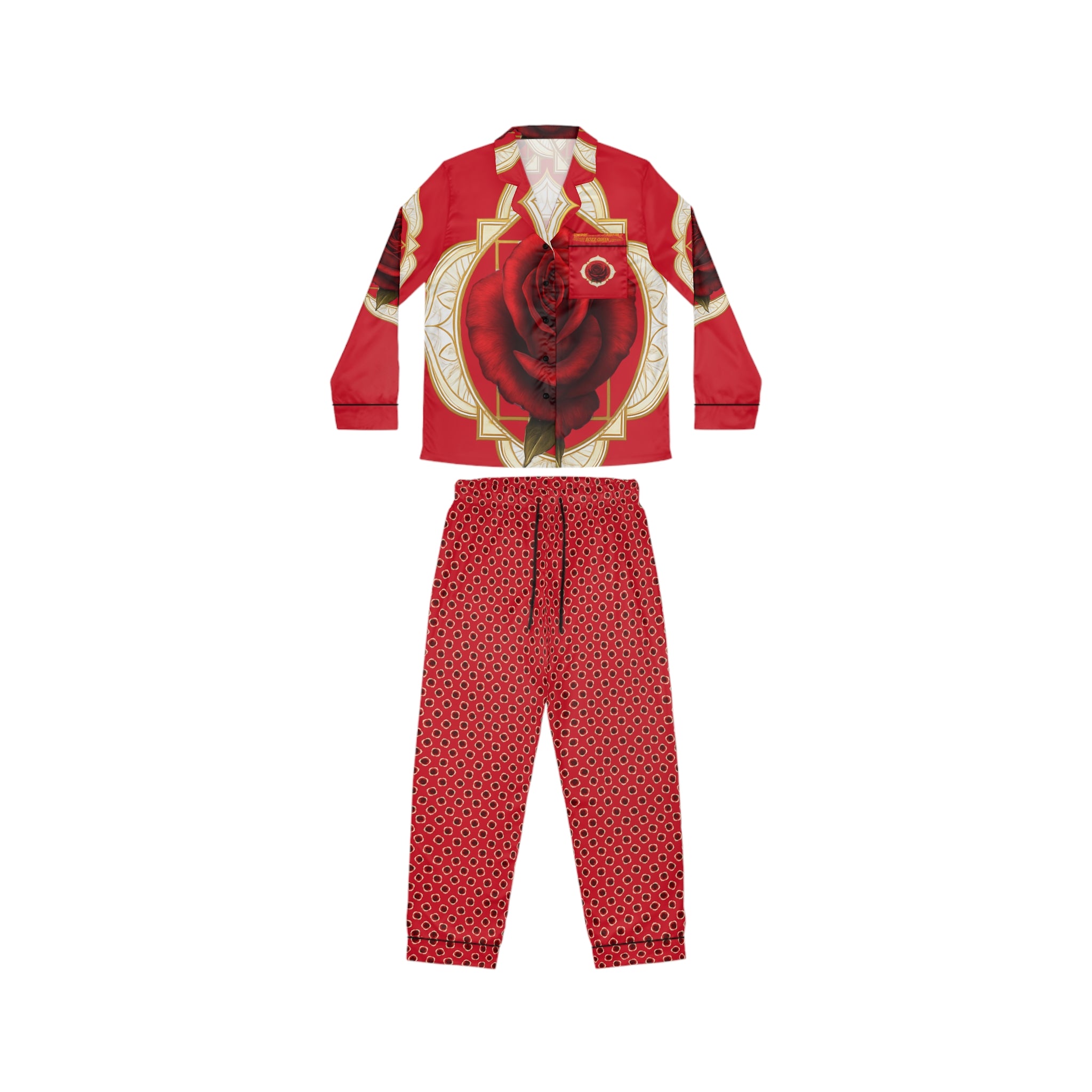 Root Chakra Rose Print Satin Pajamas Set - Luxurious Women's Sleepwear Gift