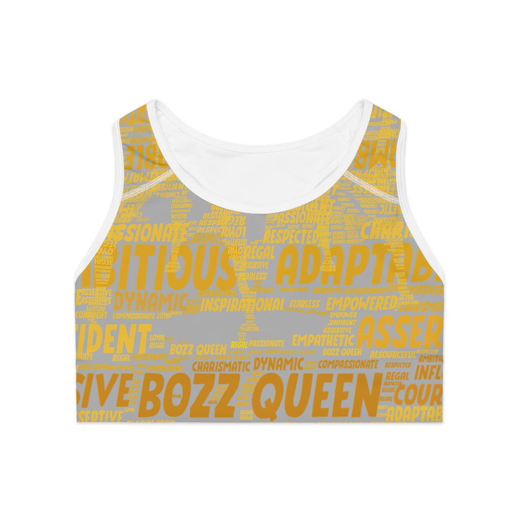 Empowered Words Sports Bra - Bozz Queen Origin Collection | Light Grey & Yellow