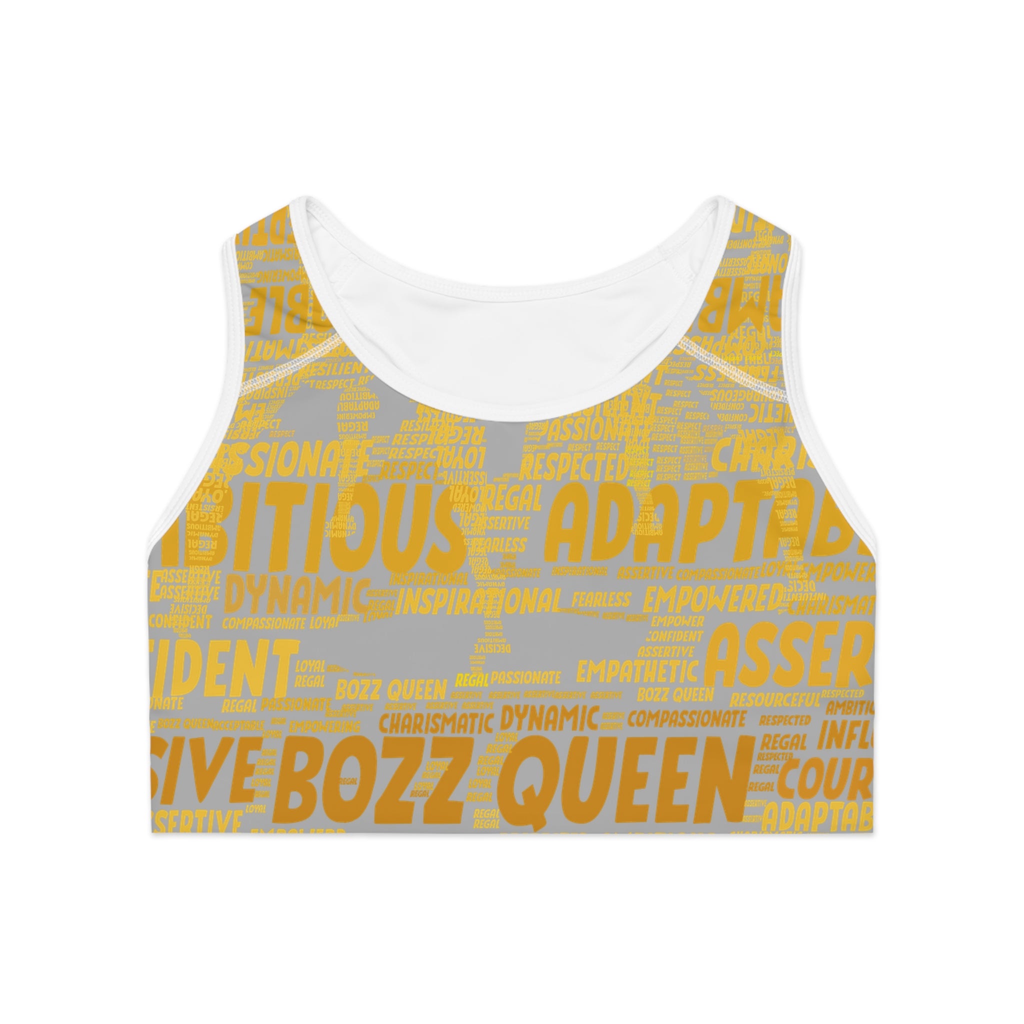 Empowered Words Sports Bra - Bozz Queen Origin Collection | Light Grey & Yellow