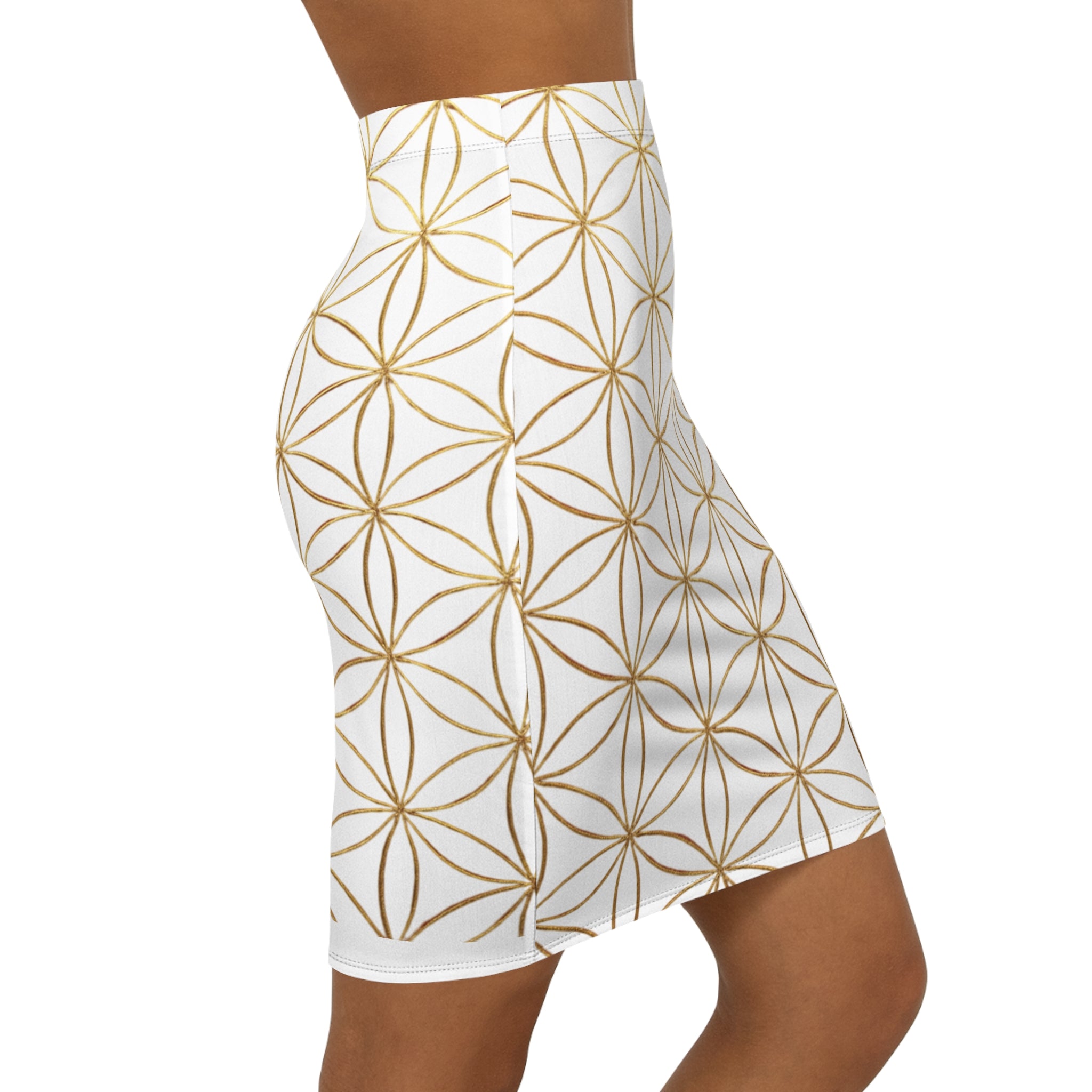 White Flower of Life Pencil Skirt - Women's Chic Office & Date Night Skirt
