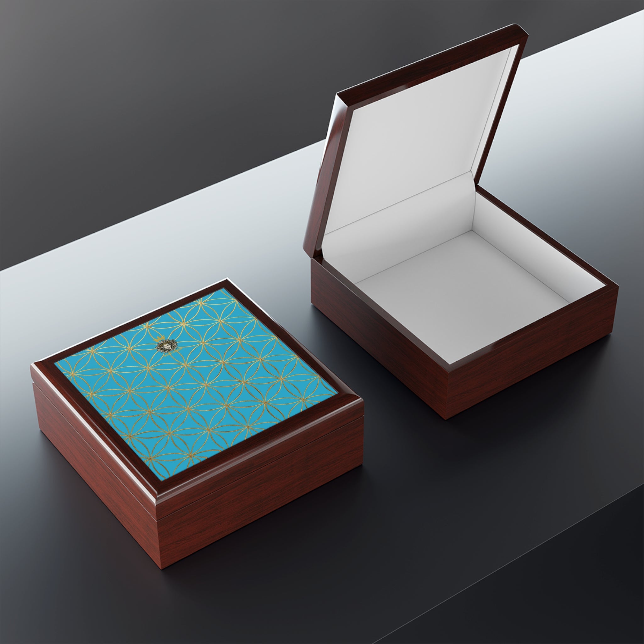 Flower of Life Jewelry Box - Turquoise Elegant Keepsake Organizer