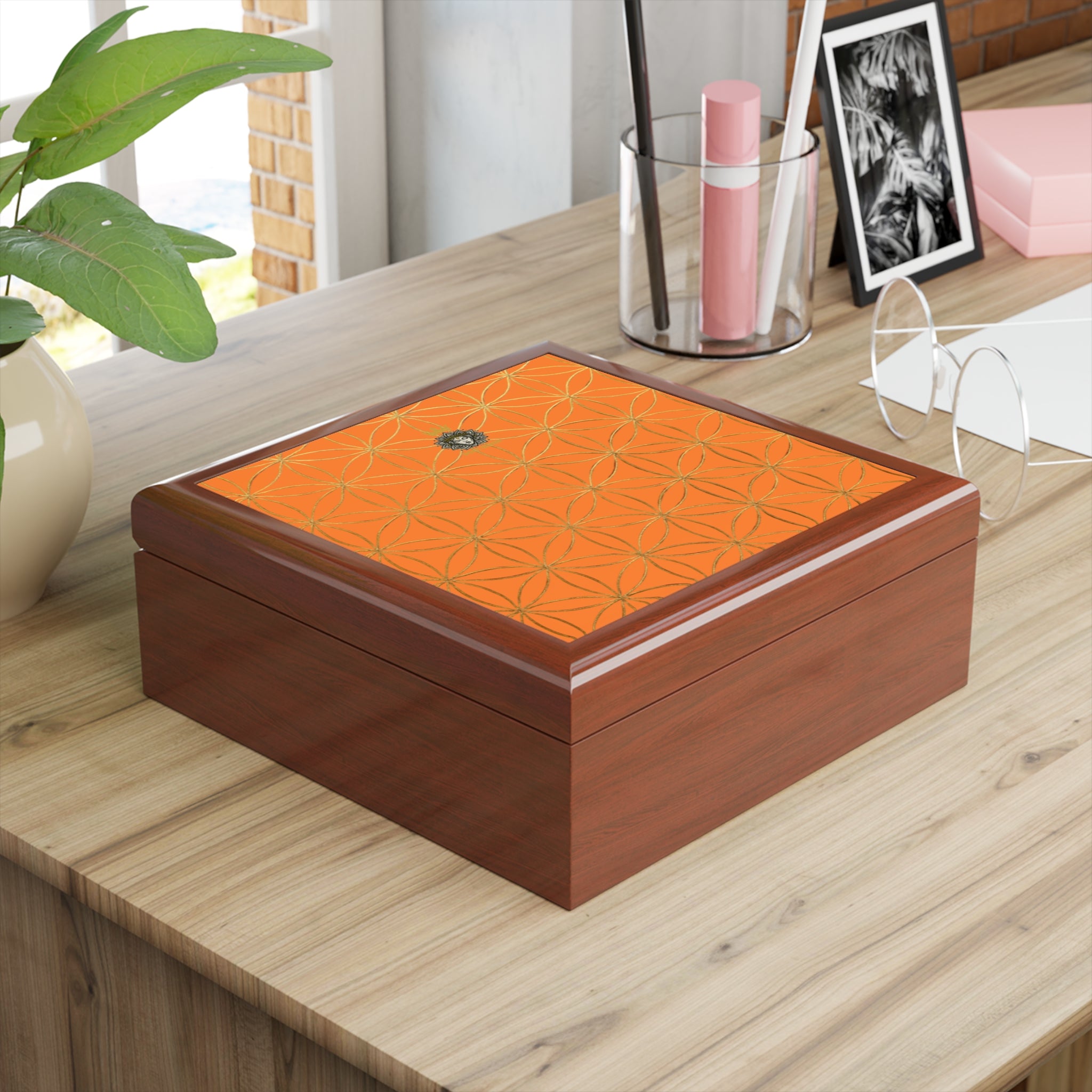 Flower of Life Jewelry Box - Light Orange Elegant Keepsake Organizer