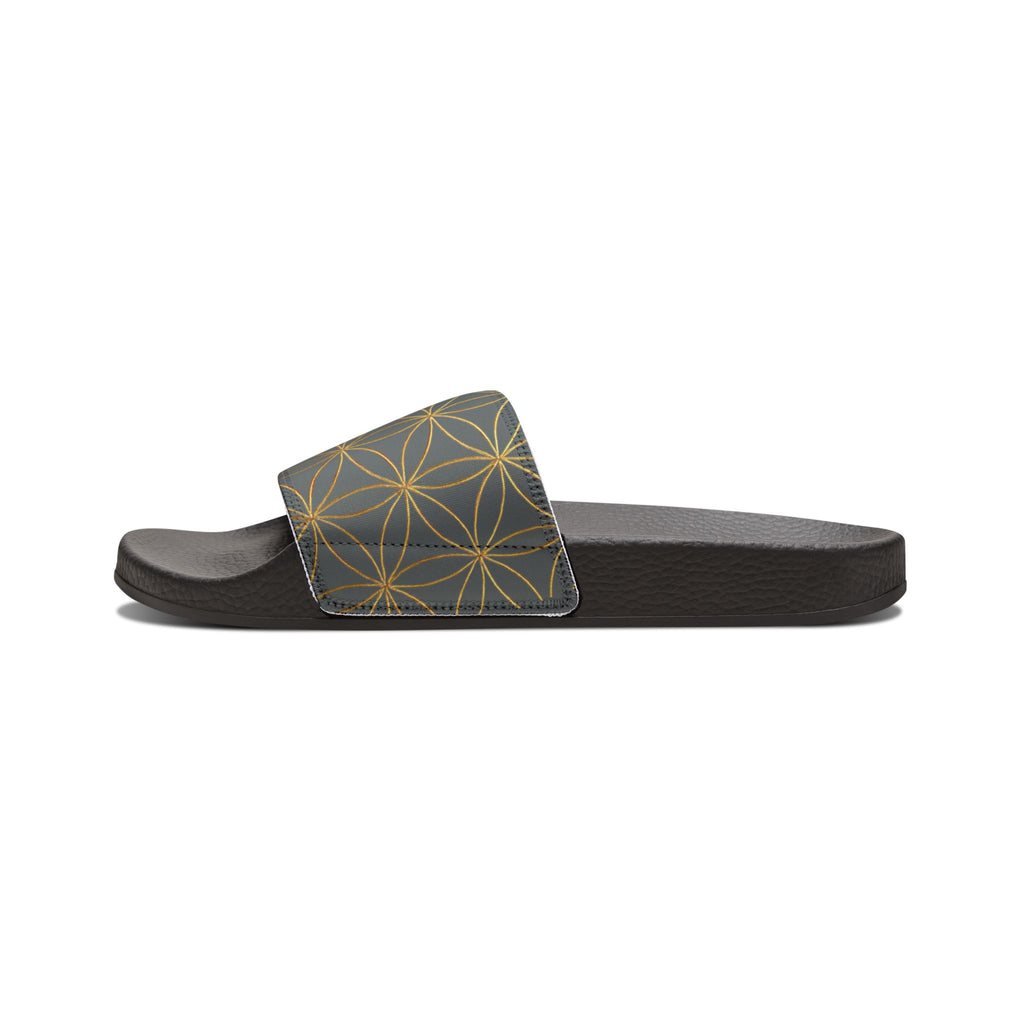 Bozz Queen Dark Grey Flower of Life Women's Sandals - Removable Strap Beach Slides