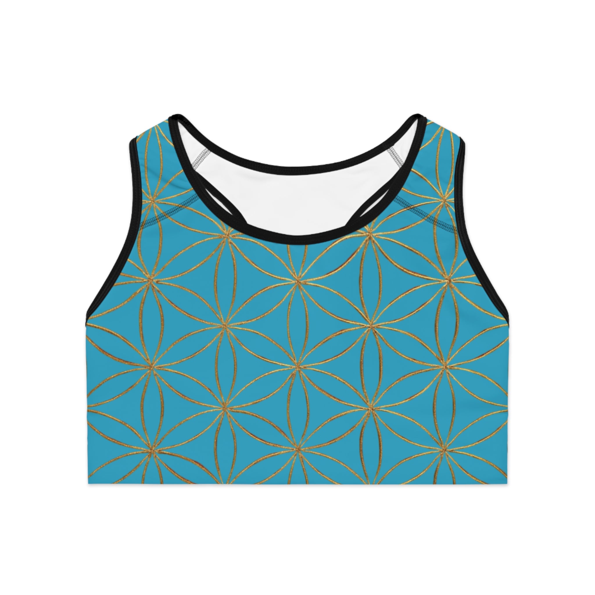 Bozz Queen Turquoise & Gold Flower of Life Sports Bra - Yoga Workout Top