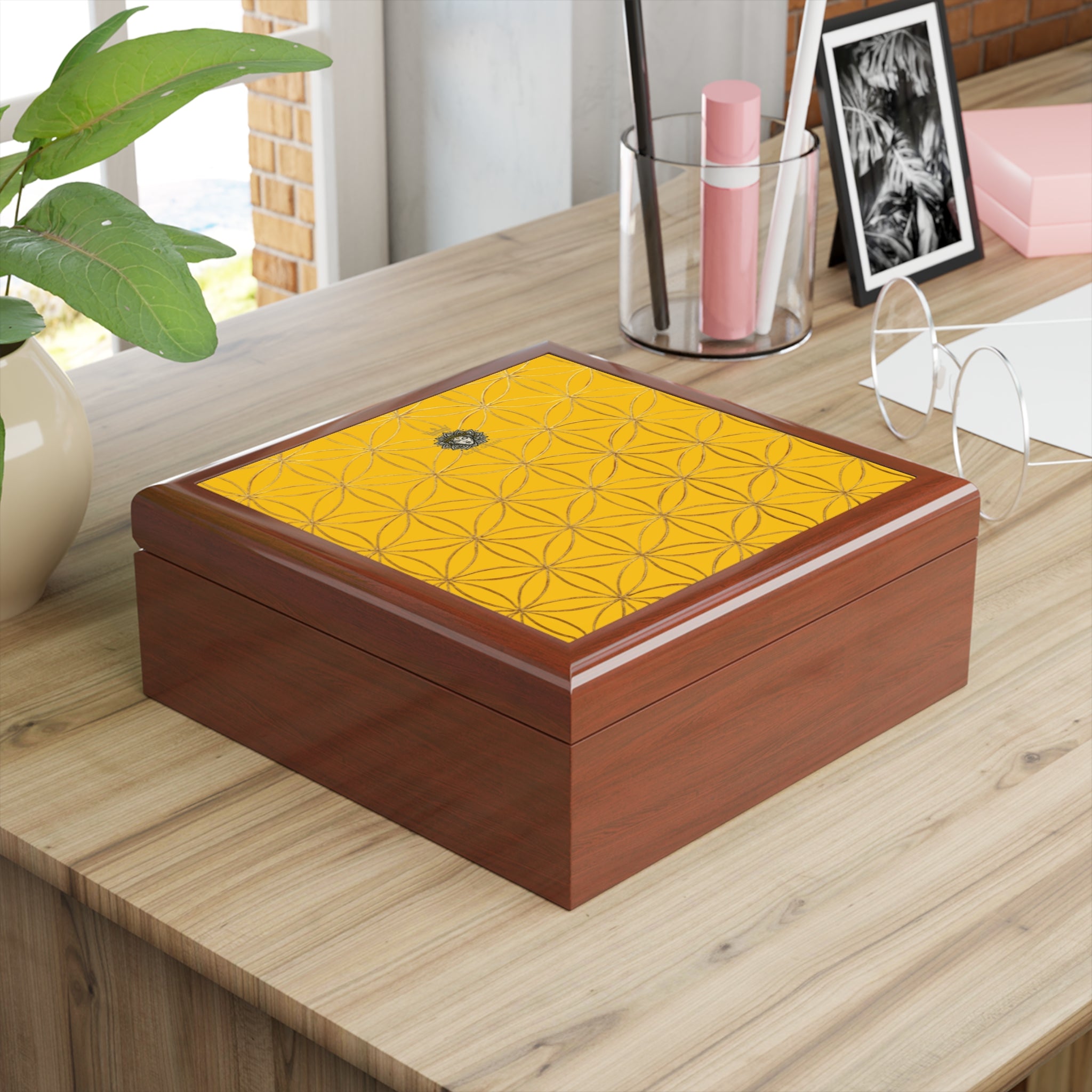 Flower of Life Jewelry Box - Yellow Elegant Keepsake Organizer