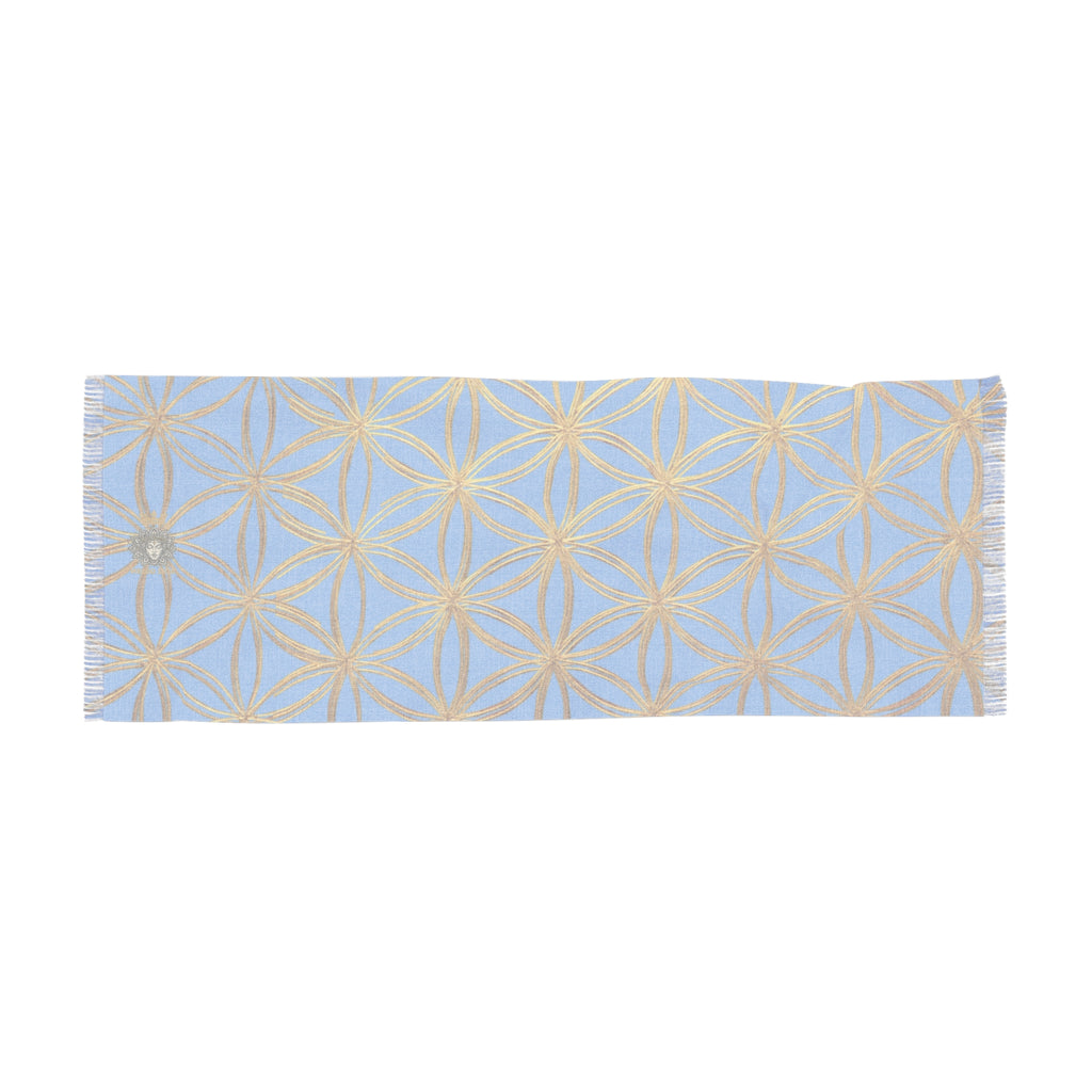 Light Blue & Gold Flower of Life Scarf - Geometric Pattern | Bozz Queen