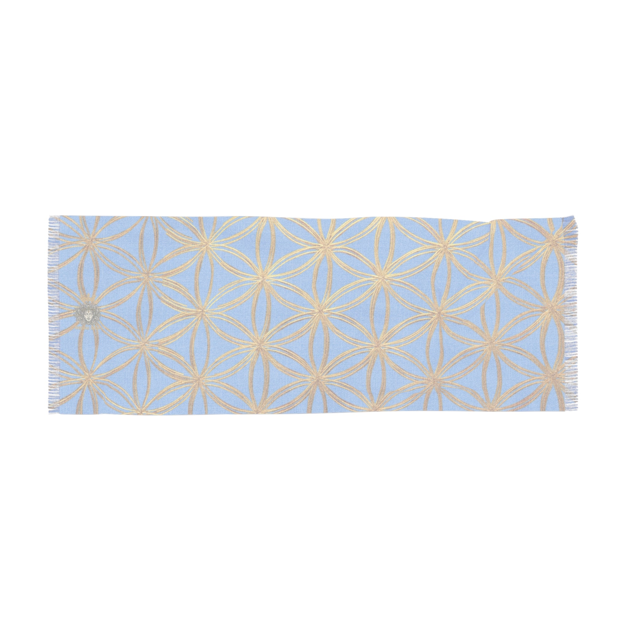 Light Blue & Gold Flower of Life Scarf - Geometric Pattern | Bozz Queen
