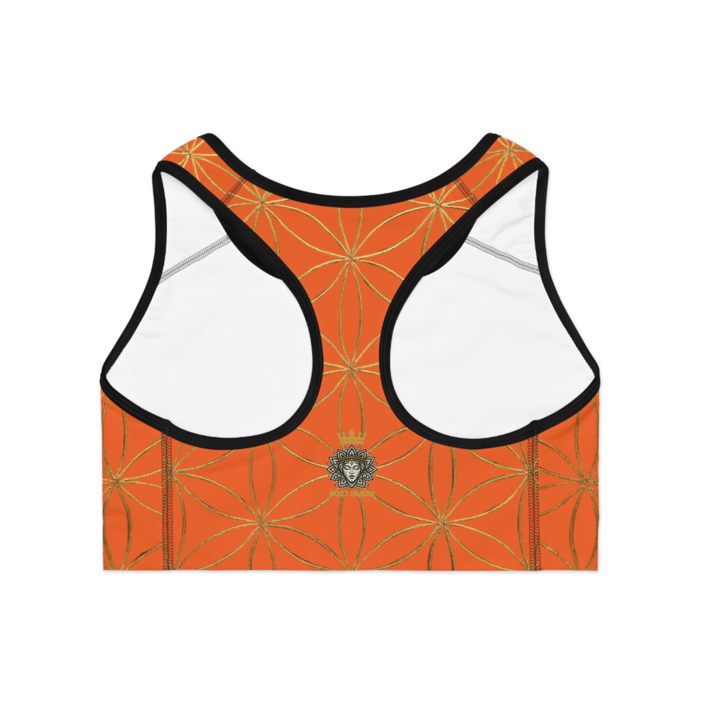 Bozz Queen Orange & Gold Flower of Life Sports Bra - Yoga Workout Top