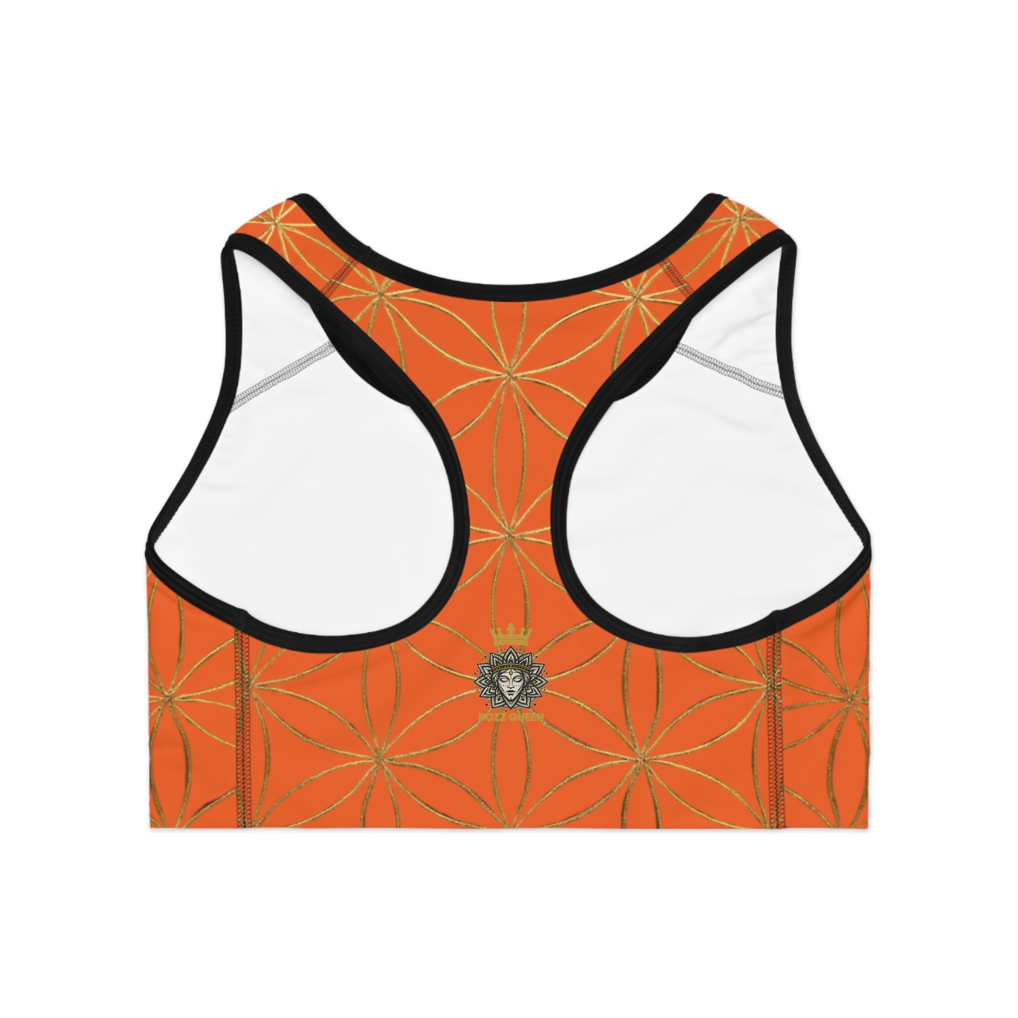 Bozz Queen Orange & Gold Flower of Life Sports Bra - Yoga Workout Top