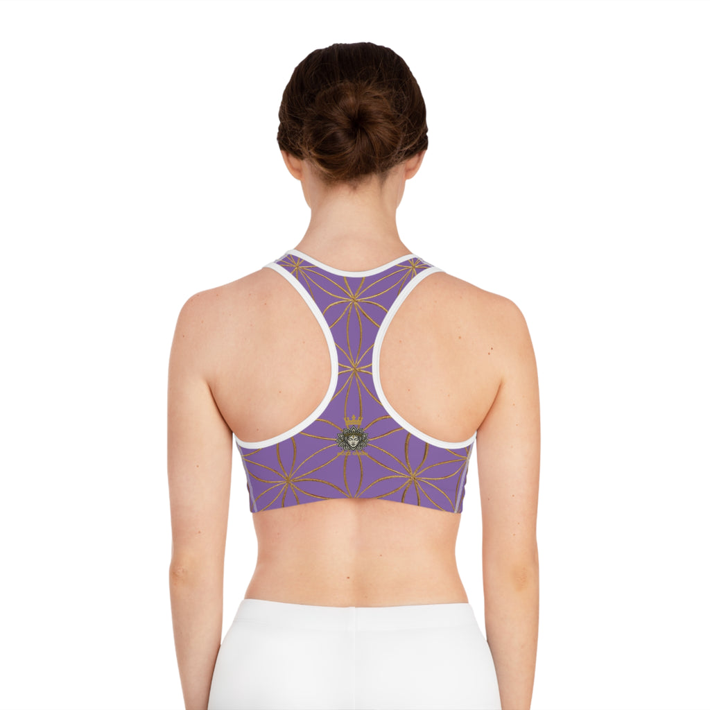 Bozz Queen Light Purple & Gold Flower of Life Sports Bra - Yoga Workout Top