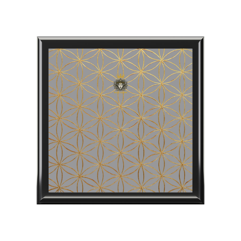 Flower of Life Jewelry Box - Brown & Gold Elegant Keepsake Organizer