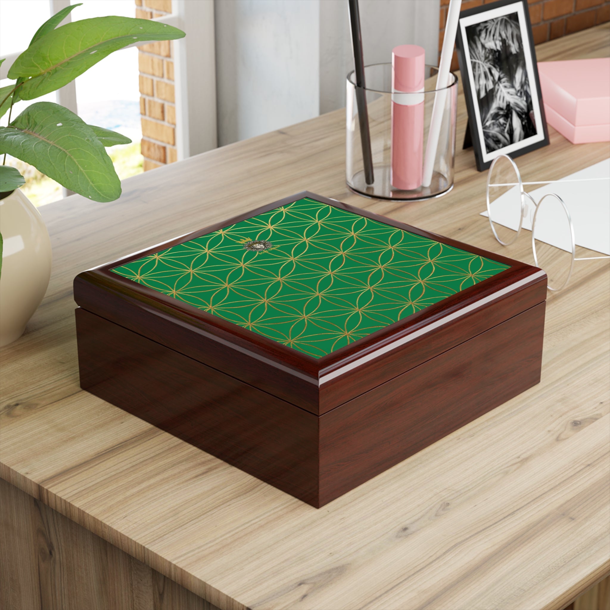 Flower of Life Jewelry Box - Dark Green Elegant Keepsake Organizer