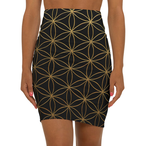 Black Flower of Life Pencil Skirt - Women's Chic Office & Date Night Skirt