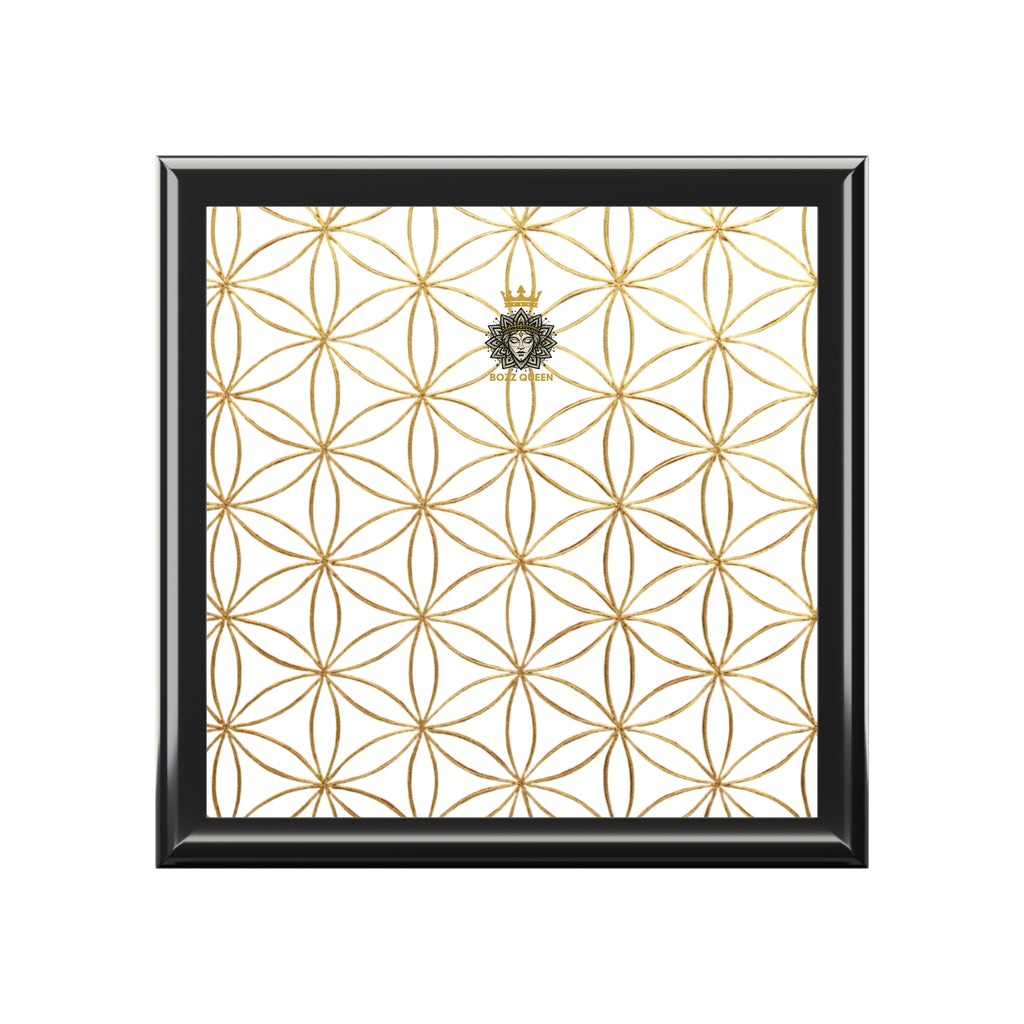 Flower of Life Jewelry Box - White & Gold Elegant Keepsake Organizer