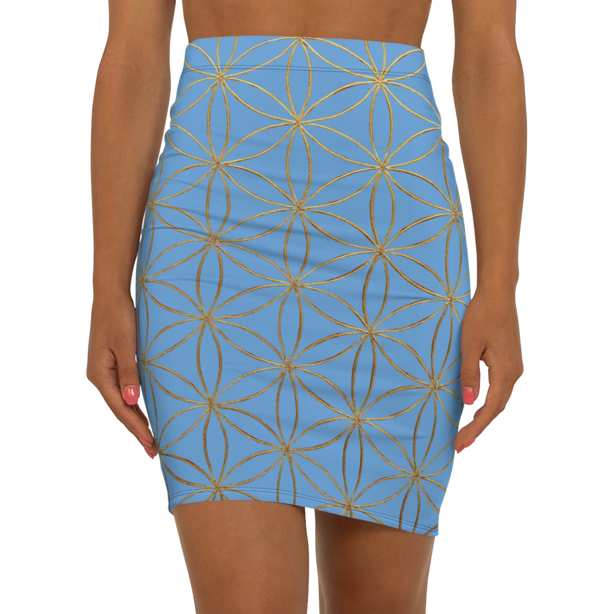 Light Blue Flower of Life Pencil Skirt - Women's Chic Office & Date Night Skirt
