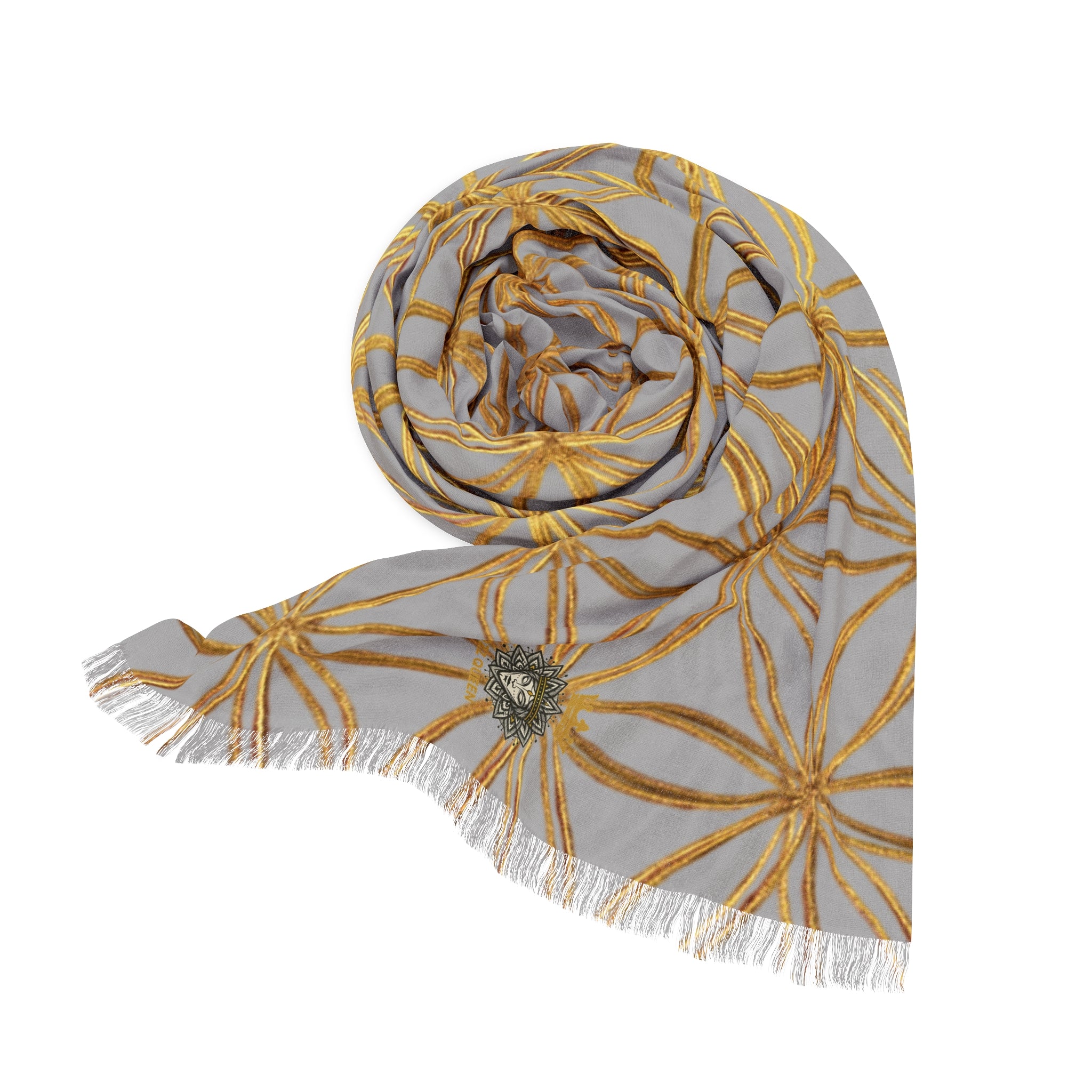 Light Grey & Gold Flower of Life Scarf - Geometric Pattern | Bozz Queen
